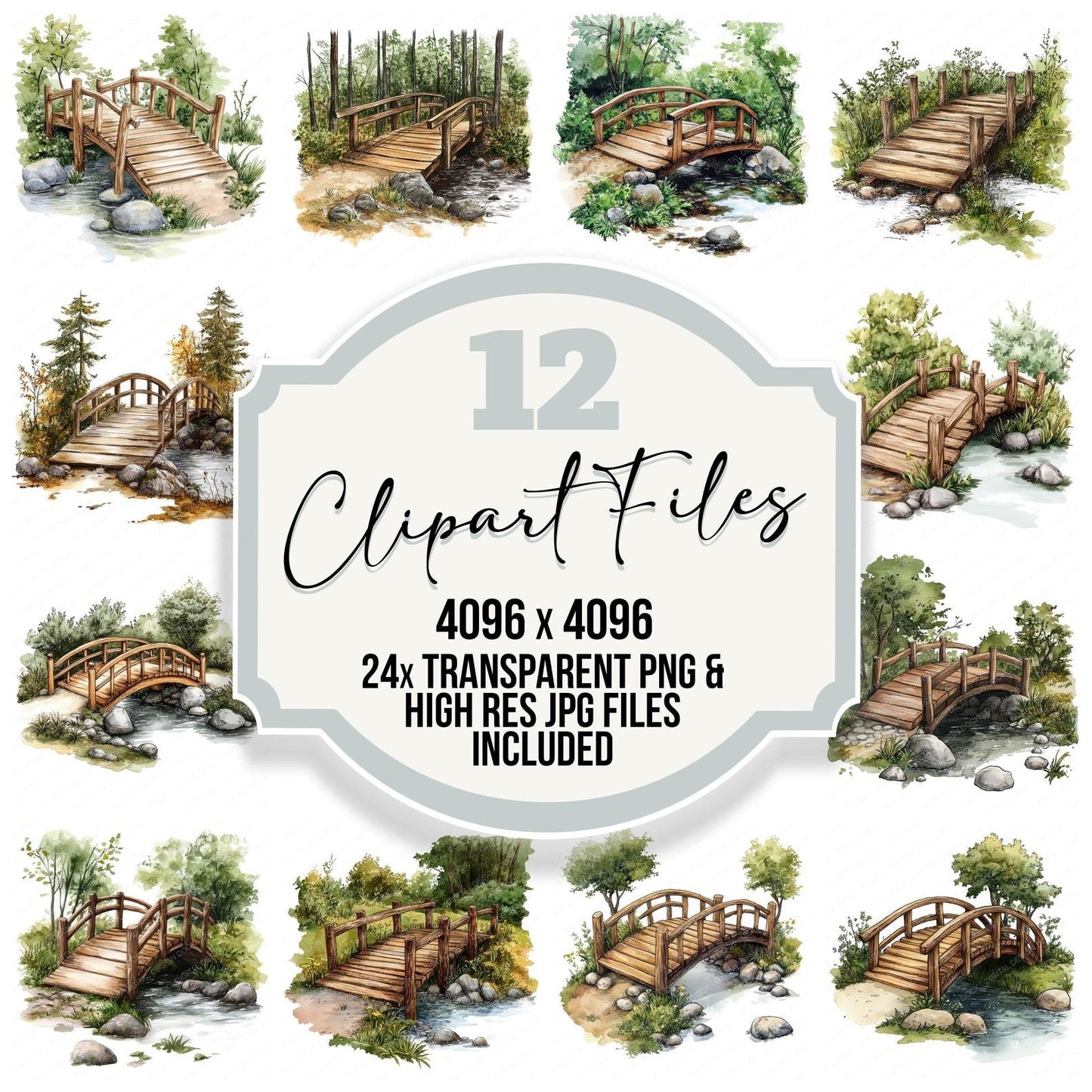 Forest Stream Bridge Clipart Set (DDD005637)
