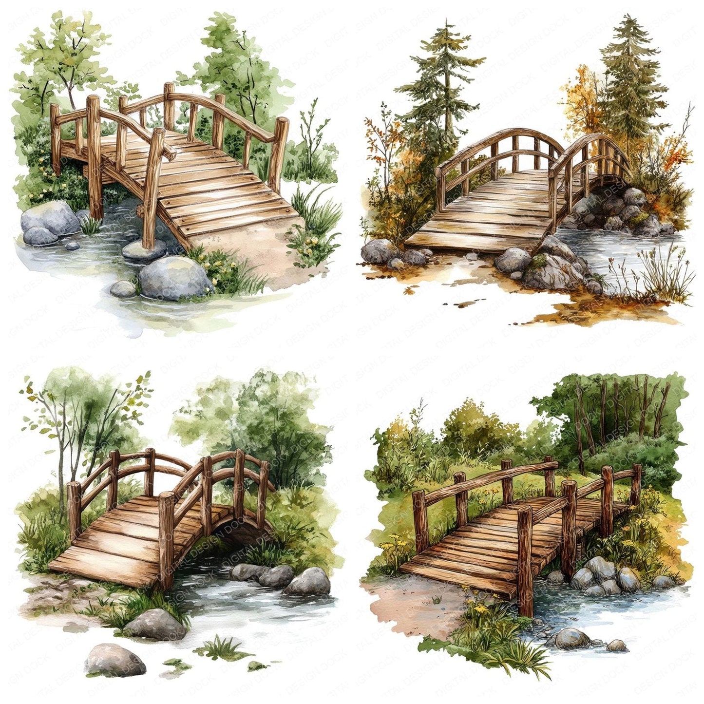 Forest Stream Bridge Clipart Set (DDD005637)