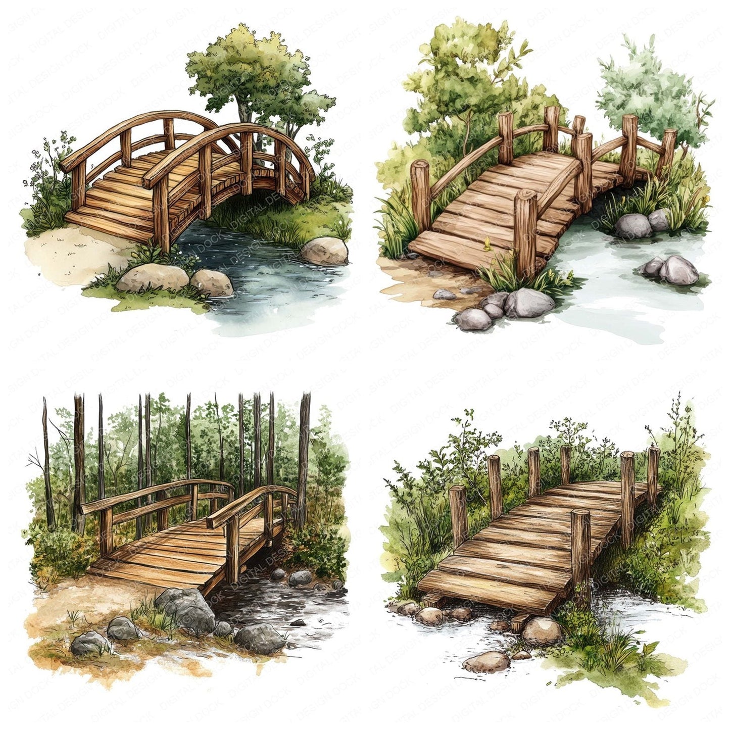 Forest Stream Bridge Clipart Set (DDD005637)