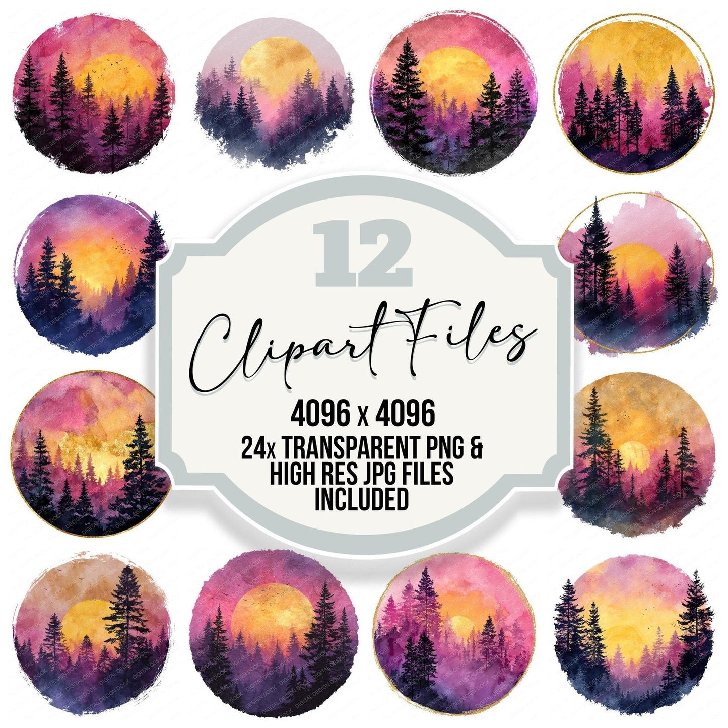 Forest Sunset Scene Clipart Set (DDD005638)