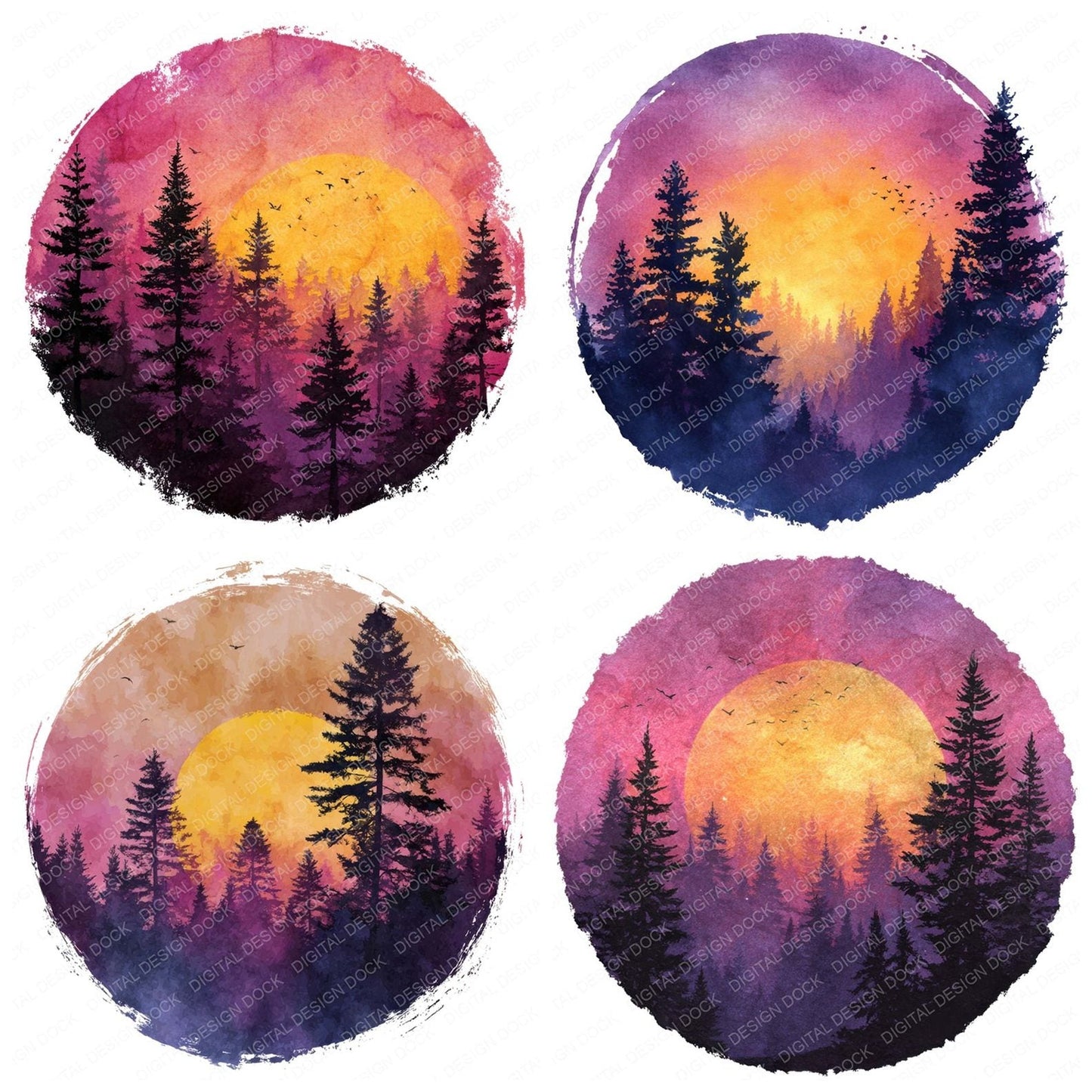 Forest Sunset Scene Clipart Set (DDD005638)