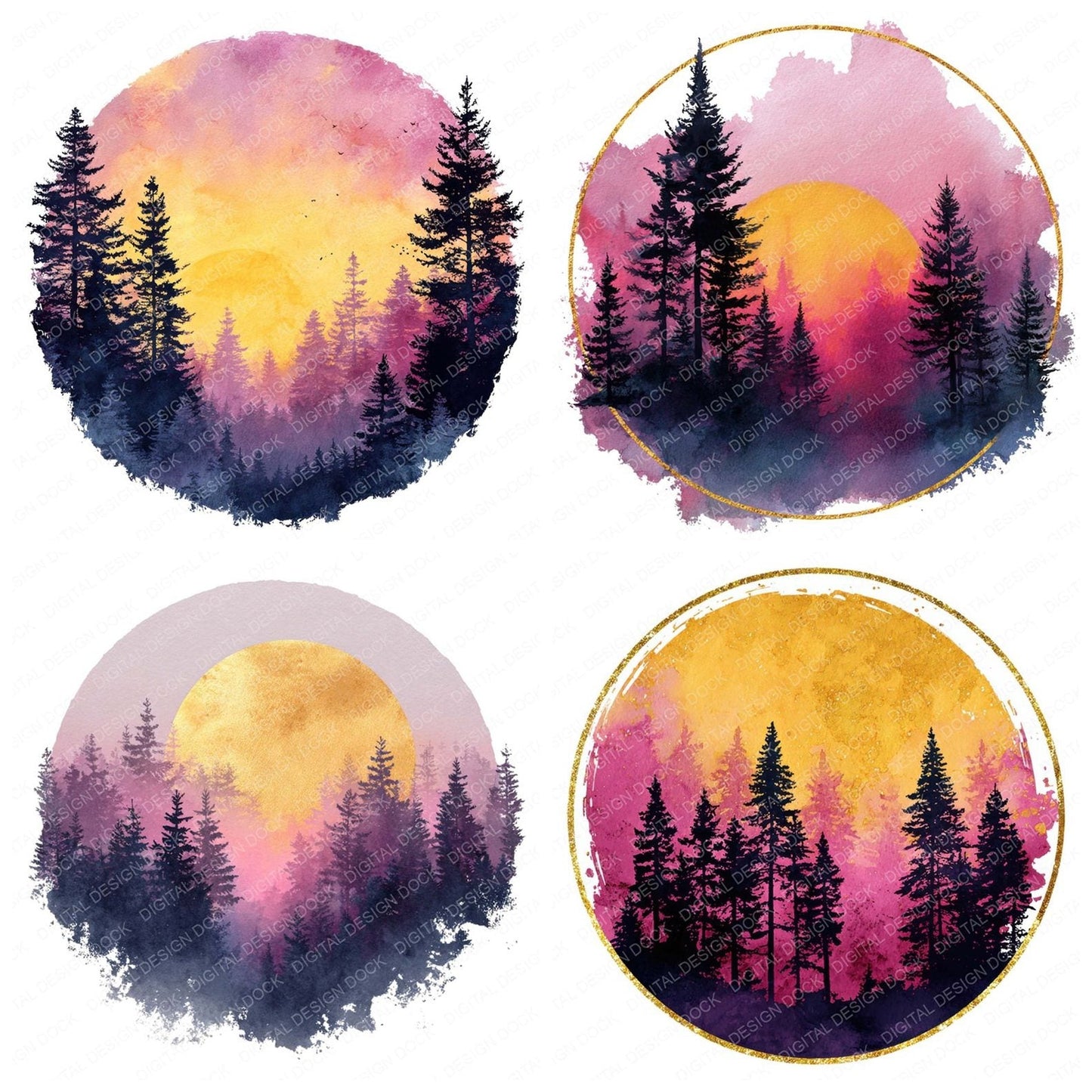 Forest Sunset Scene Clipart Set (DDD005638)