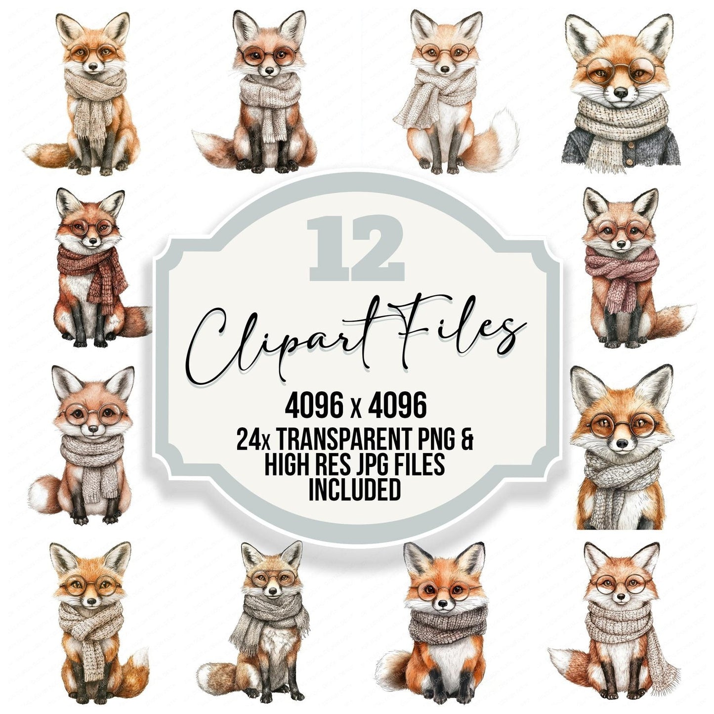 Fox in Scarf and Glasses Clipart Set (DDD005645)
