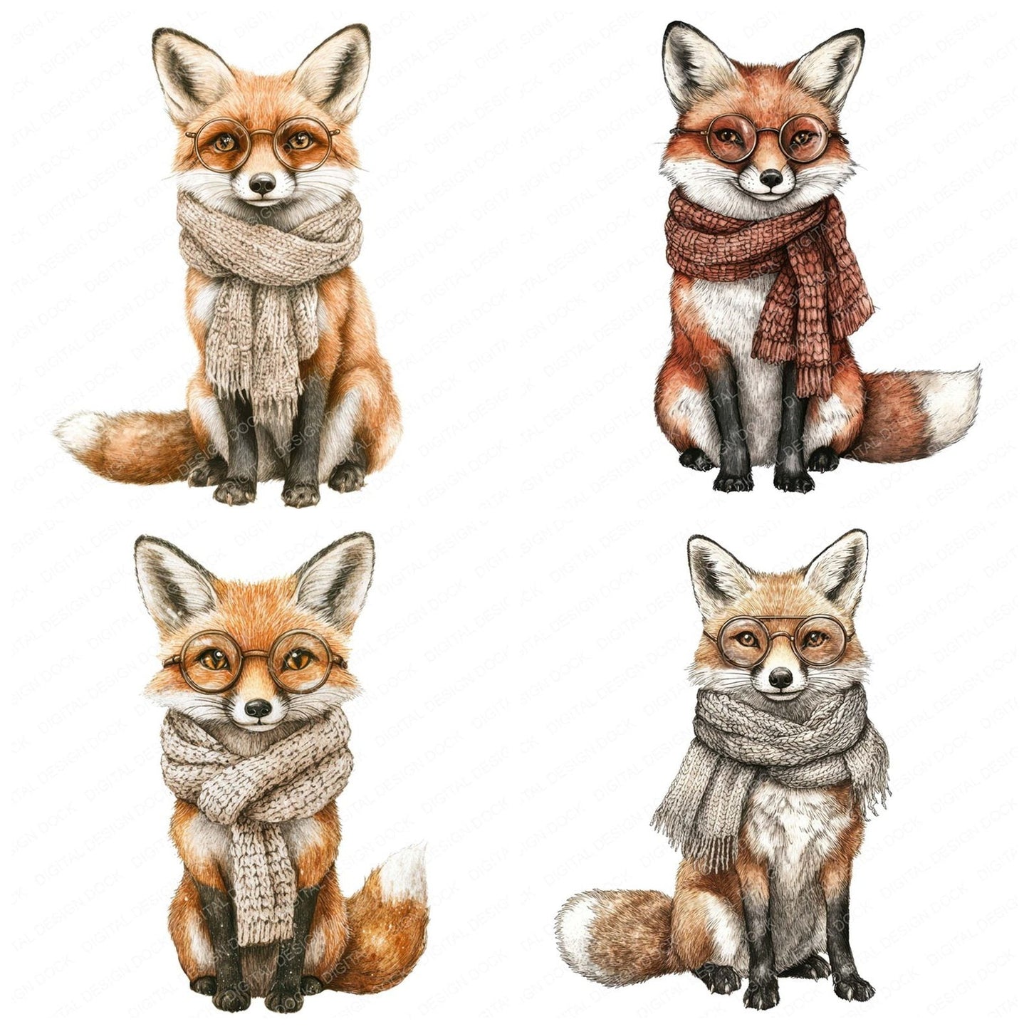 Fox in Scarf and Glasses Clipart Set (DDD005645)