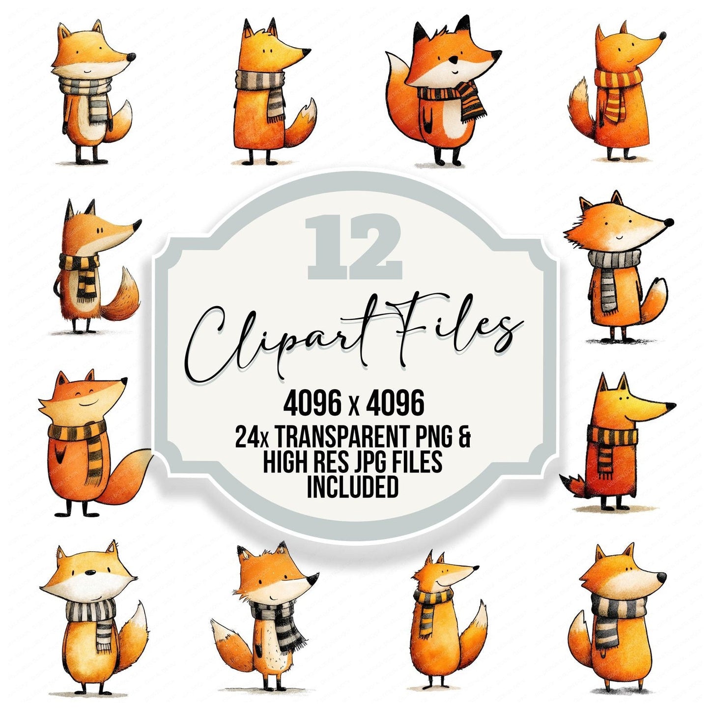 Fox Wearing Scarf Clipart Set (DDD005647)
