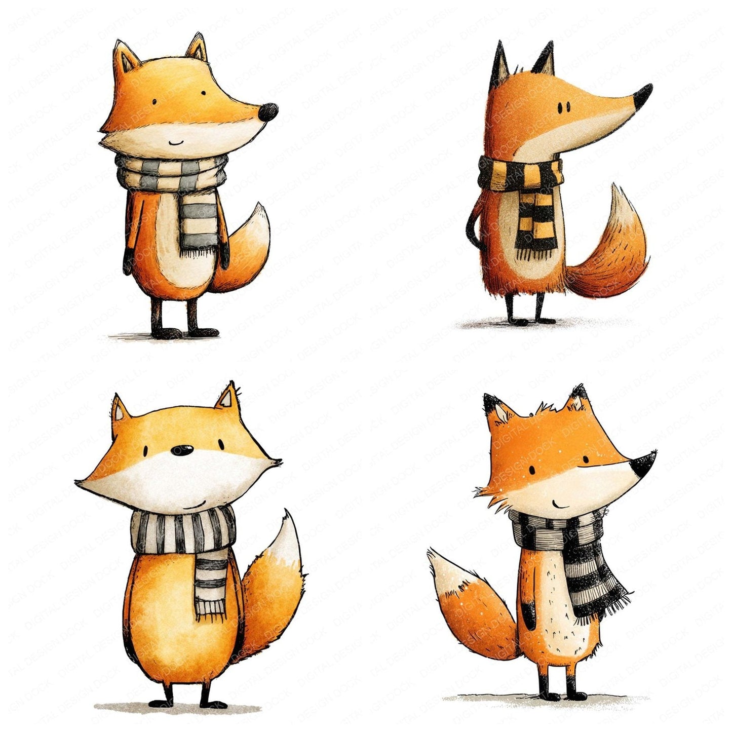 Fox Wearing Scarf Clipart Set (DDD005647)