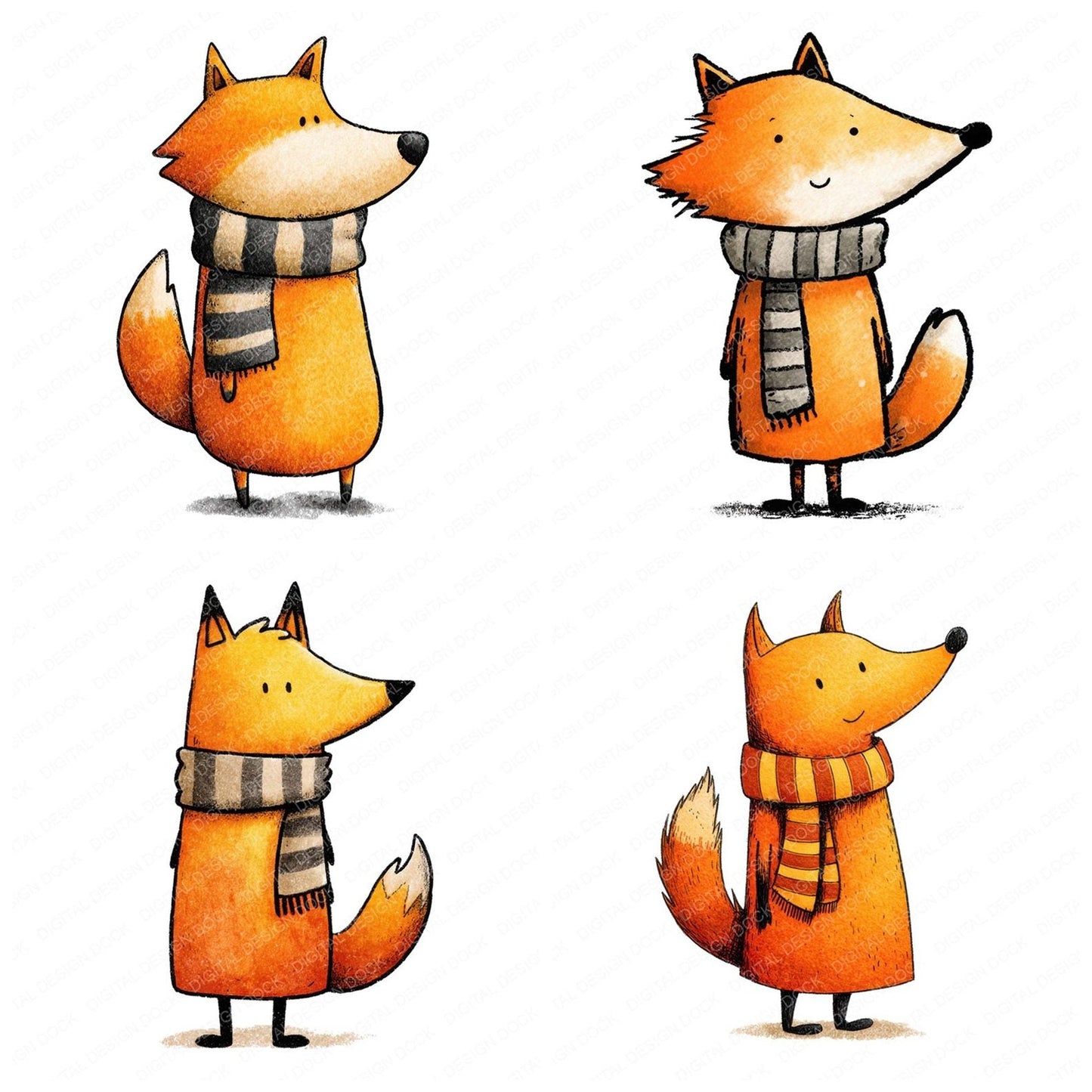 Fox Wearing Scarf Clipart Set (DDD005647)
