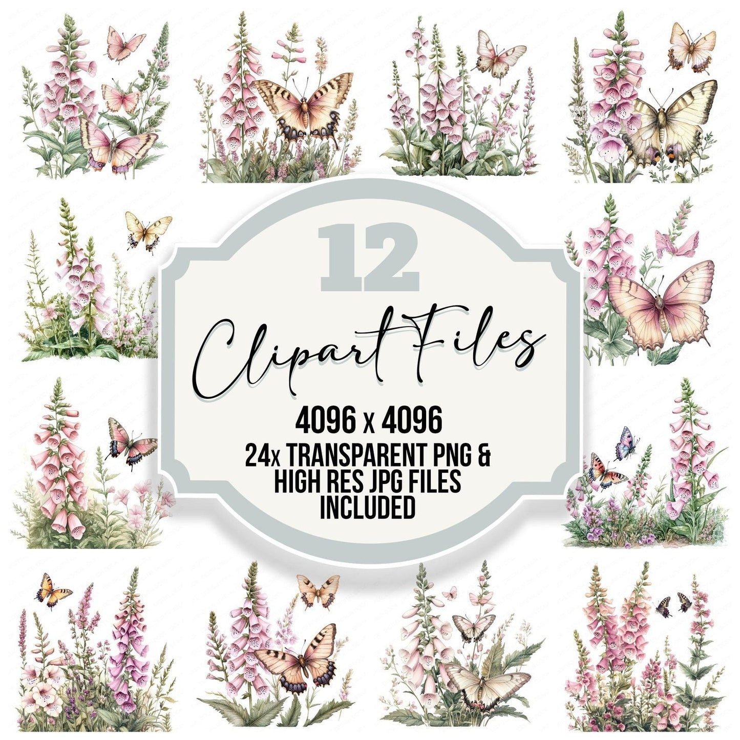 Foxgloves and Butterflies Clipart Set (DDD005648)