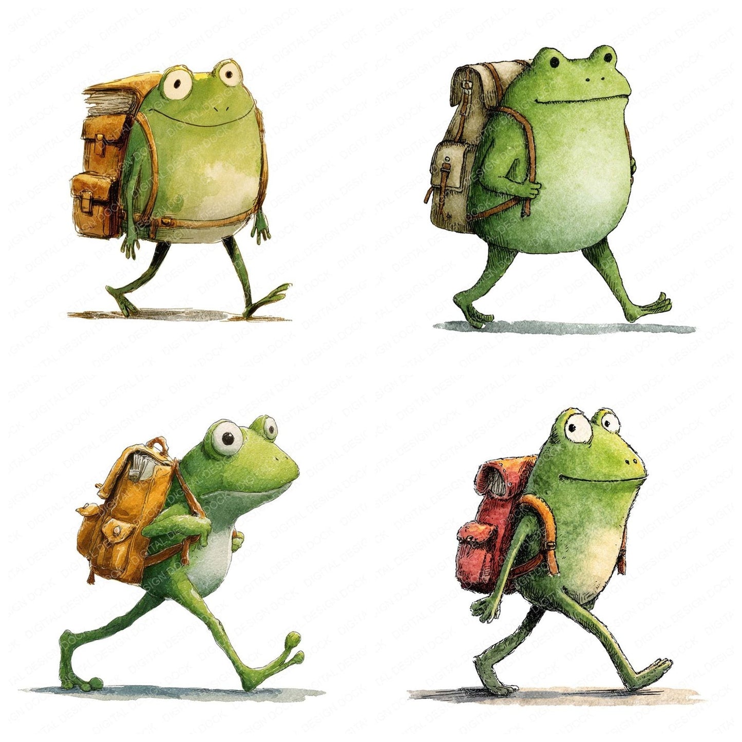 Frog Wearing Backpack Clipart Set (DDD005656)