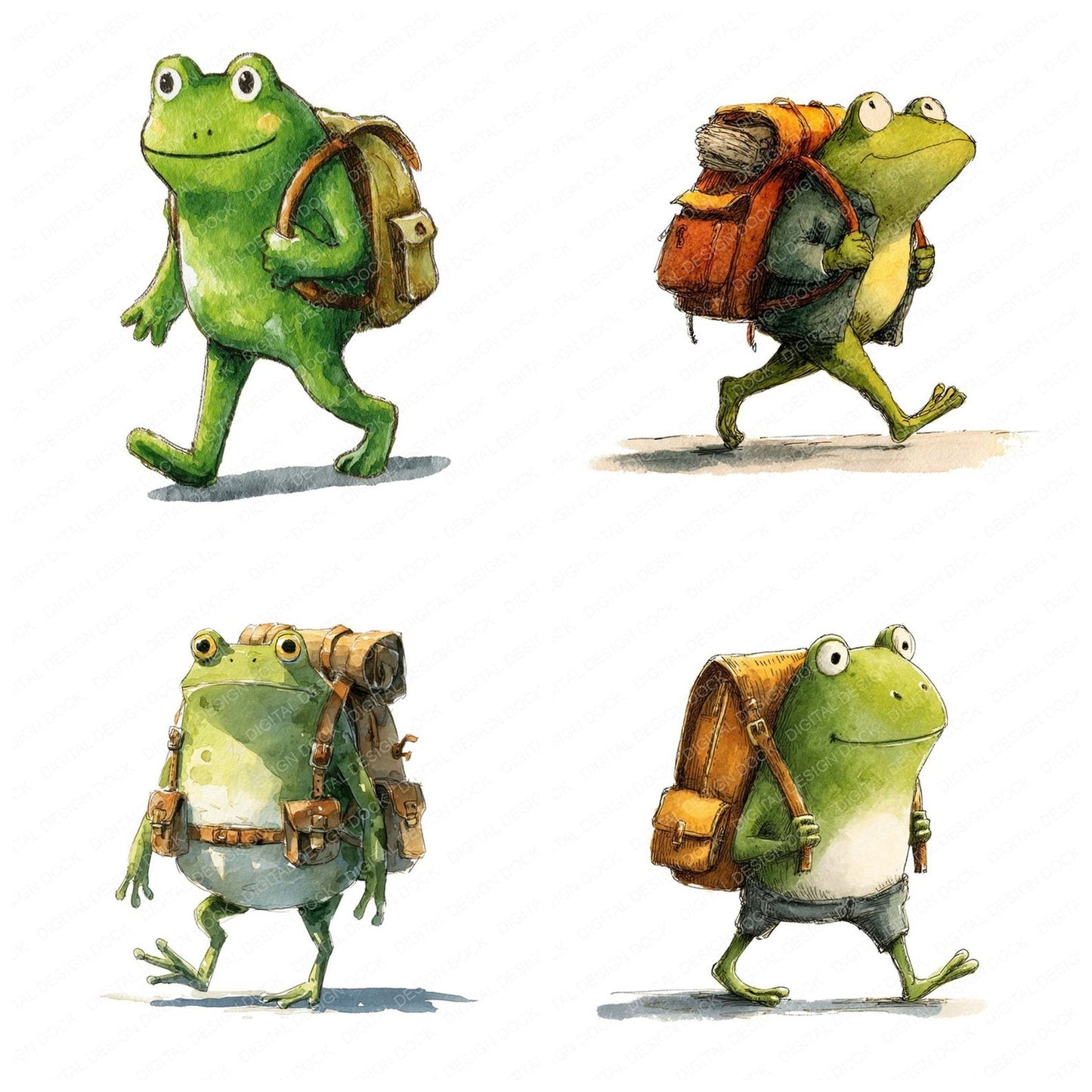 Frog Wearing Backpack Clipart Set (DDD005656)
