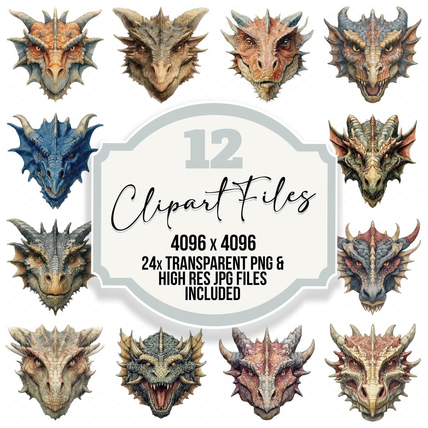 Front View Medieval Dragon Clipart Set (DDD005657)