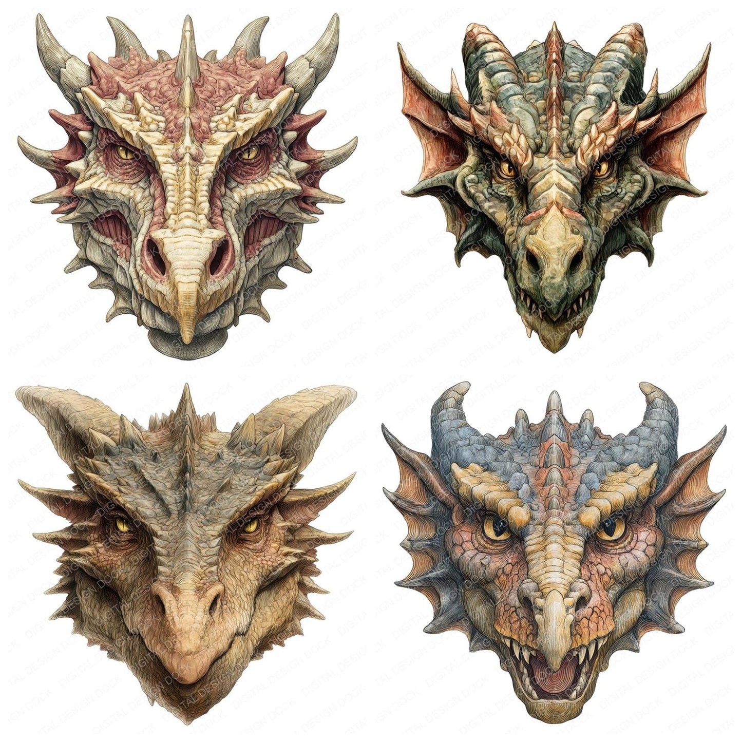 Front View Medieval Dragon Clipart Set (DDD005657)