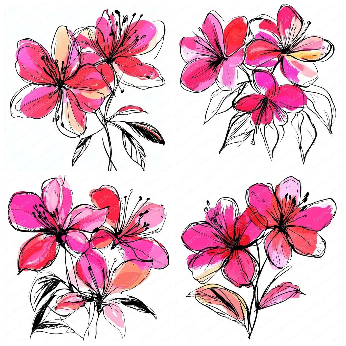 Fuchsia Abstract Flowers Clipart Set (DDD005660)