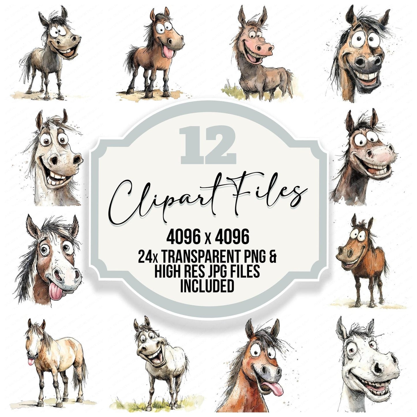 Funny Horse Character Clipart Set (DDD005671)