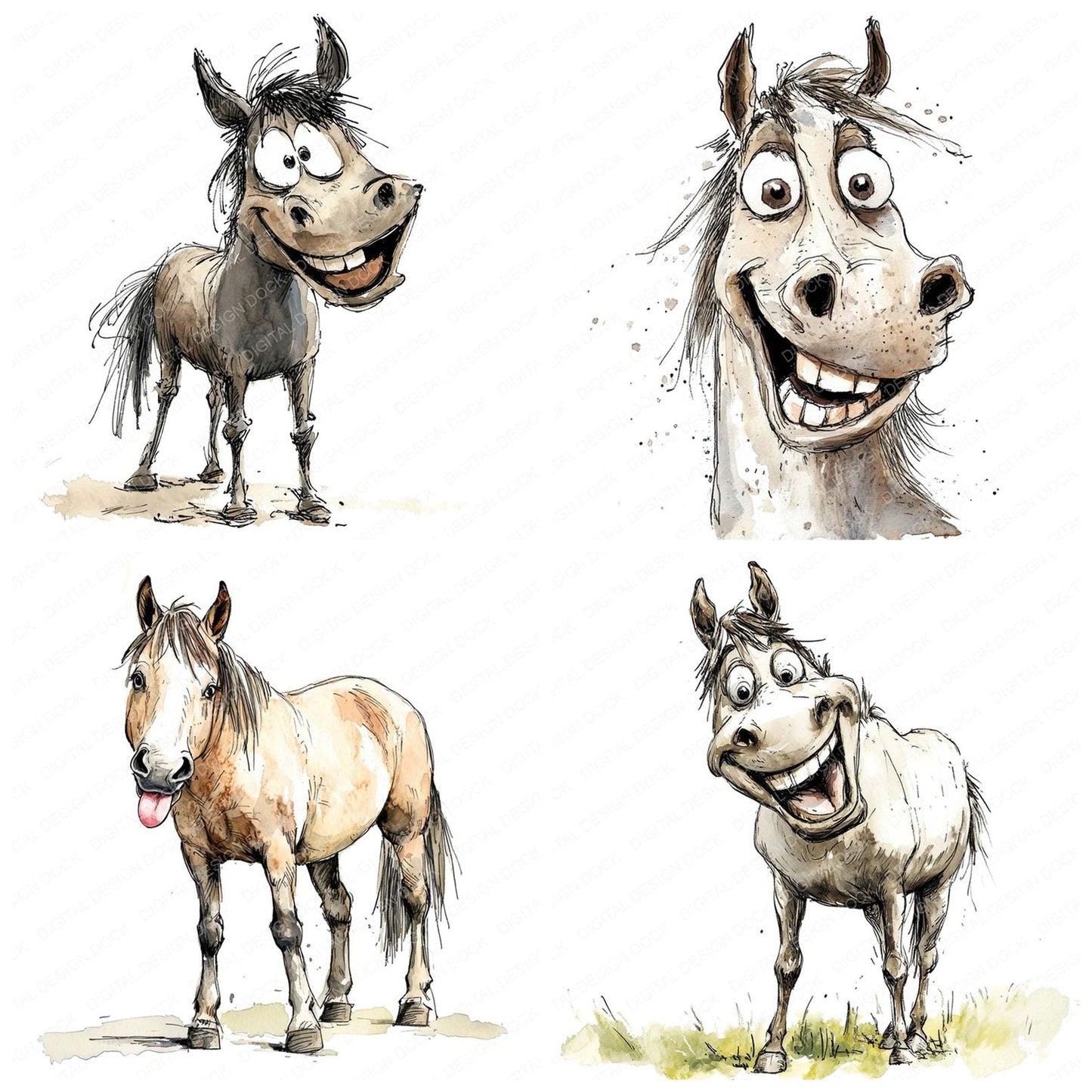 Funny Horse Character Clipart Set (DDD005671)