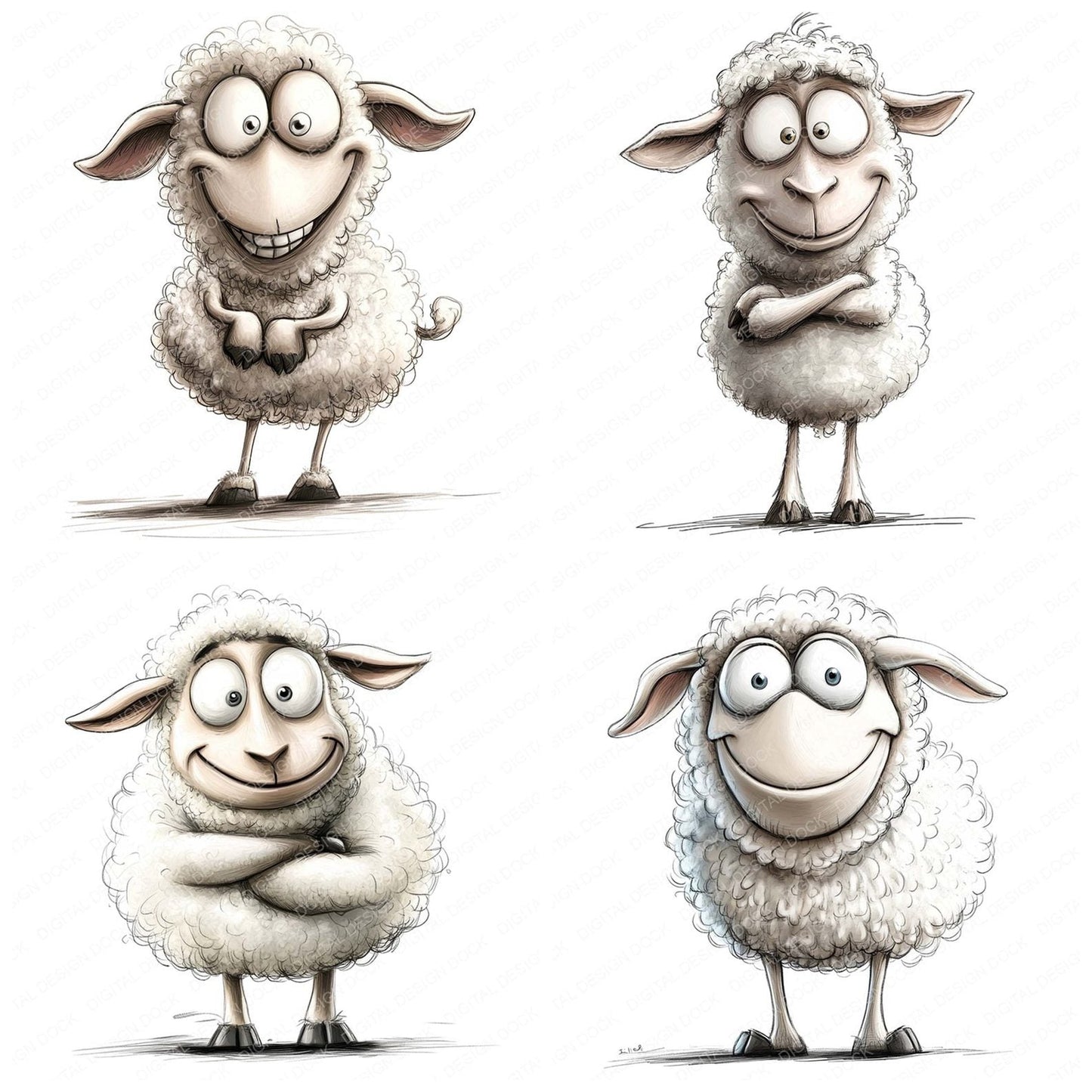 Funny Sheep Character Clipart Set (DDD005673)