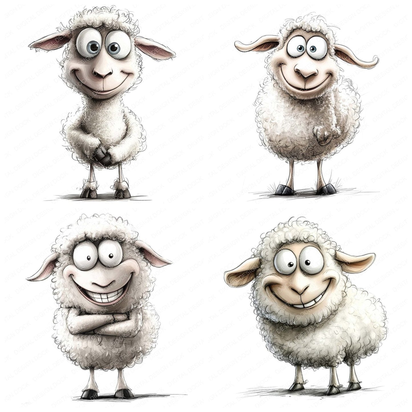 Funny Sheep Character Clipart Set (DDD005673)