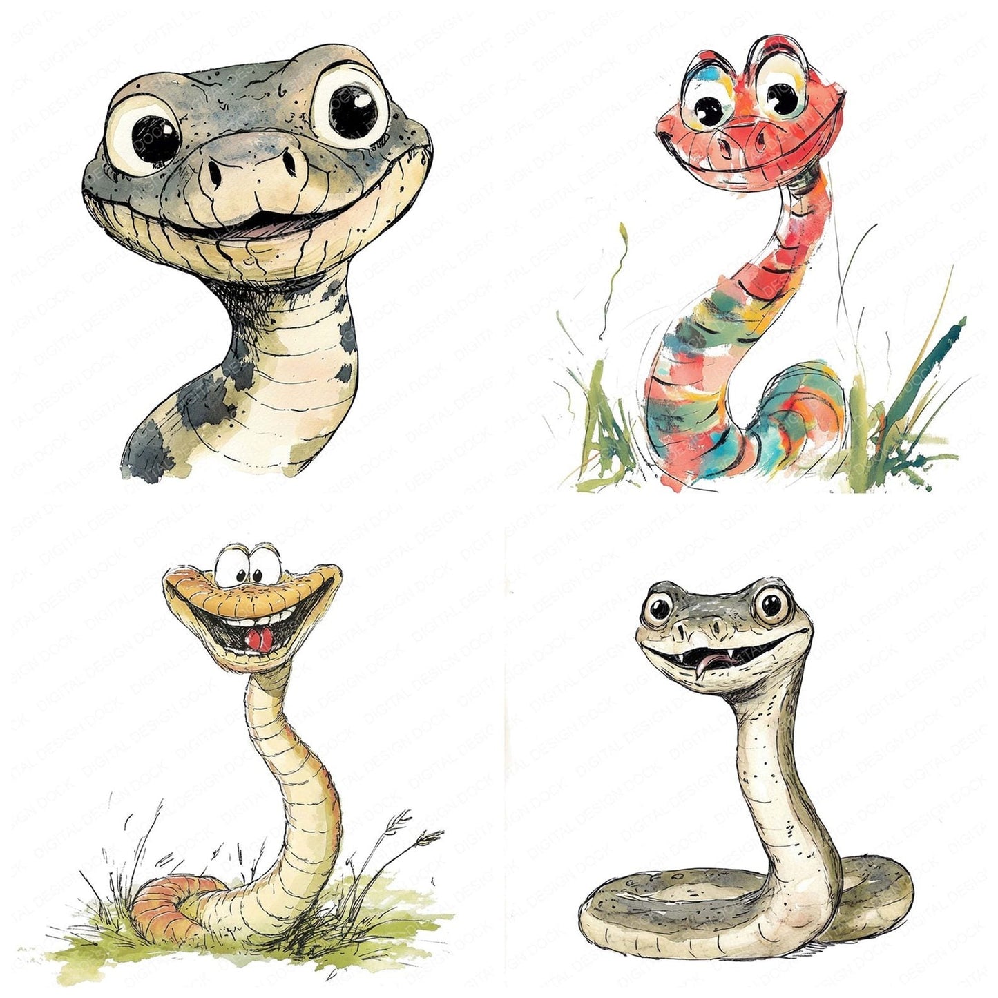 Funny Snake Character Clipart Set (DDD005675)