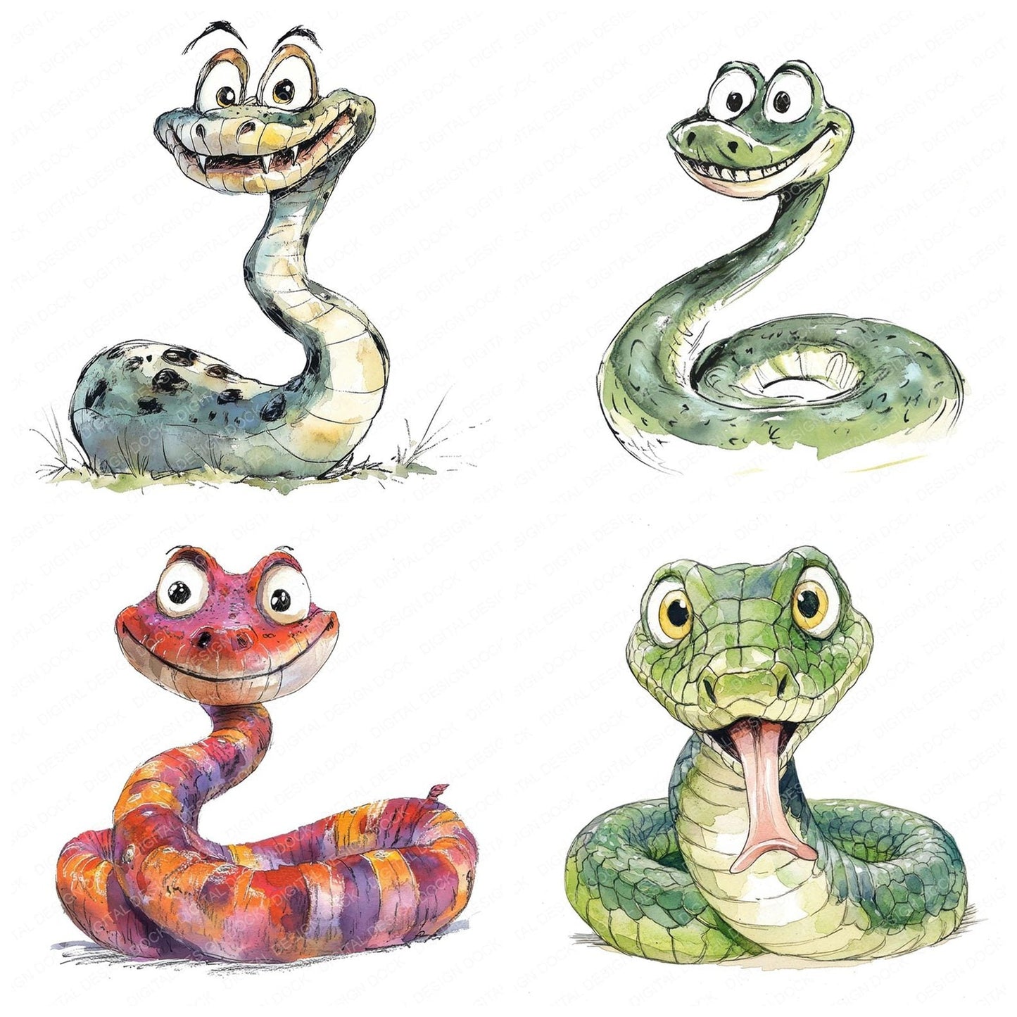 Funny Snake Character Clipart Set (DDD005675)