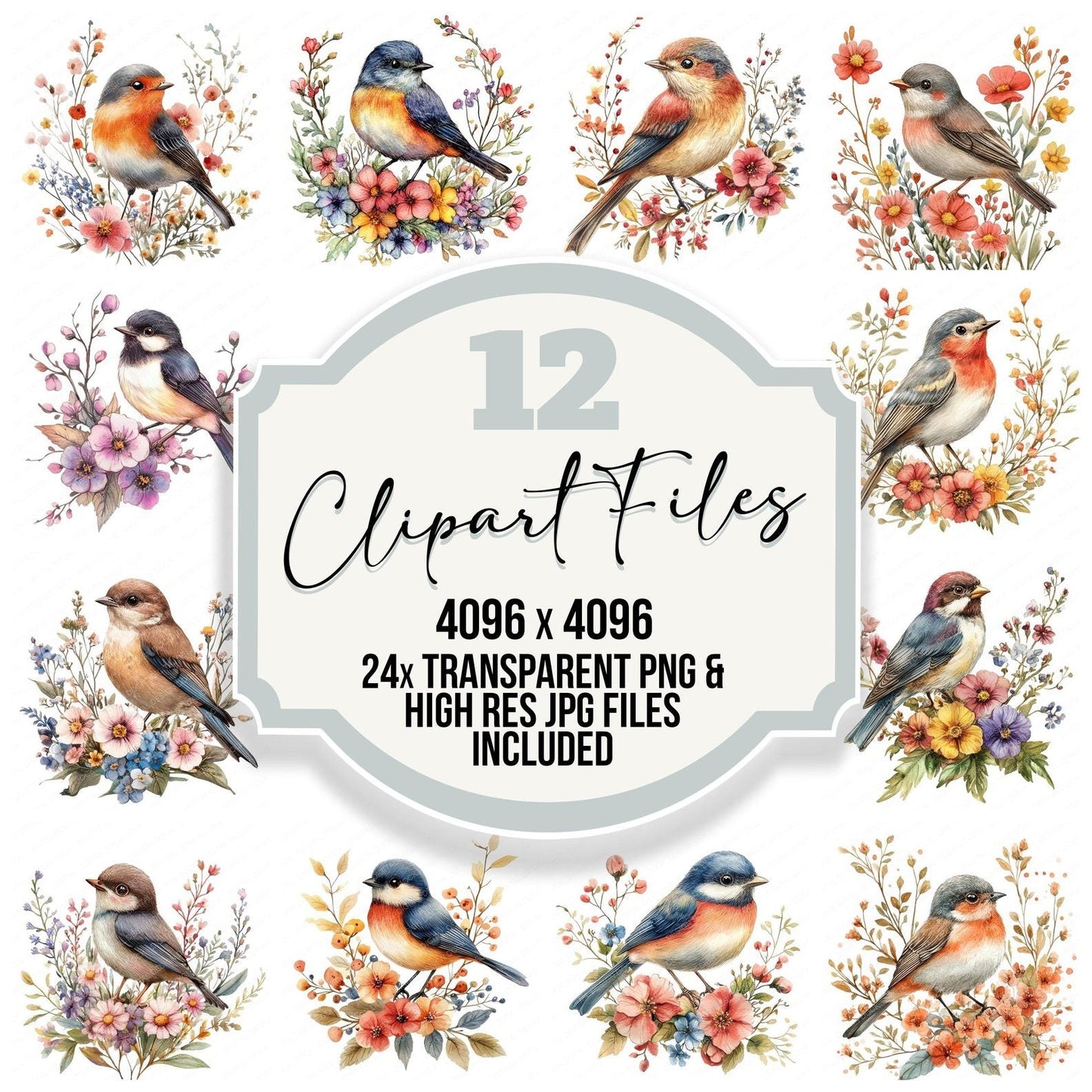 Garden Bird Floral Clipart Set (DDD005680)