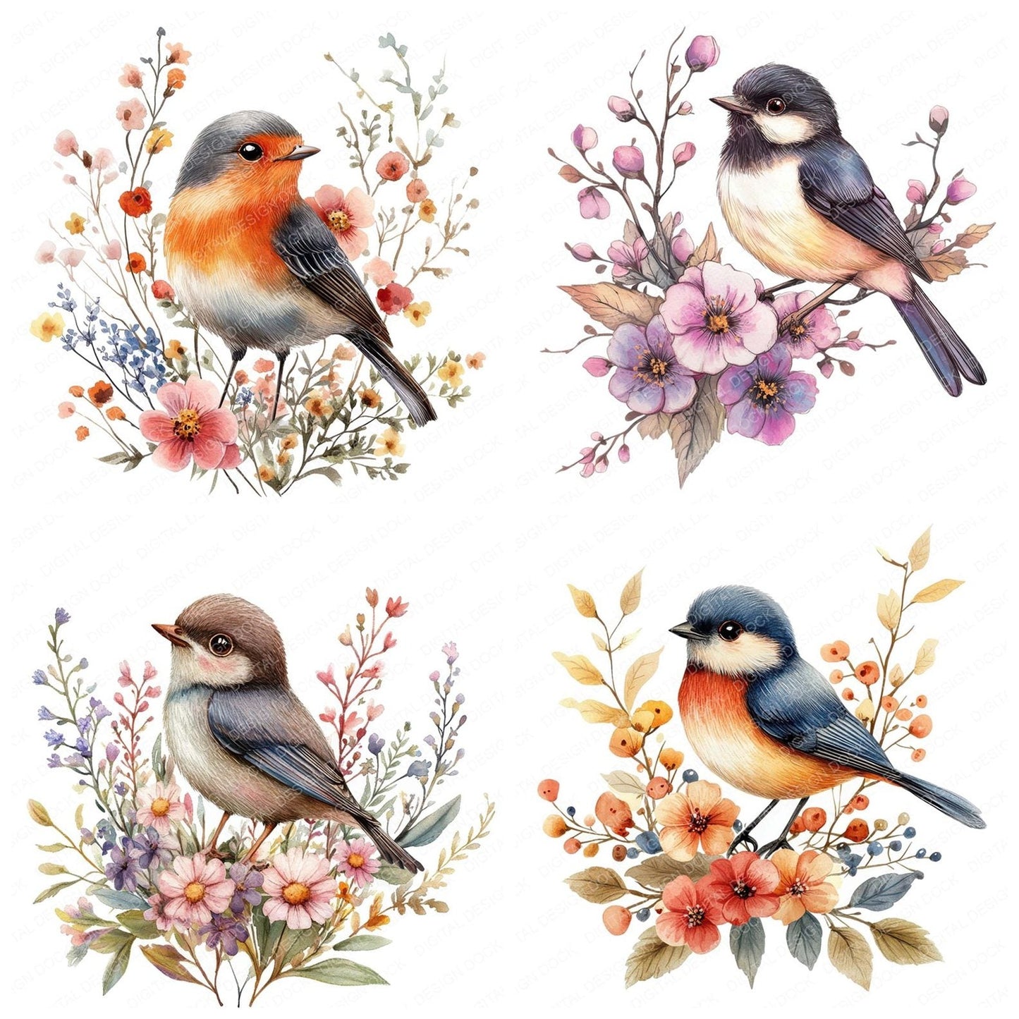Garden Bird Floral Clipart Set (DDD005680)