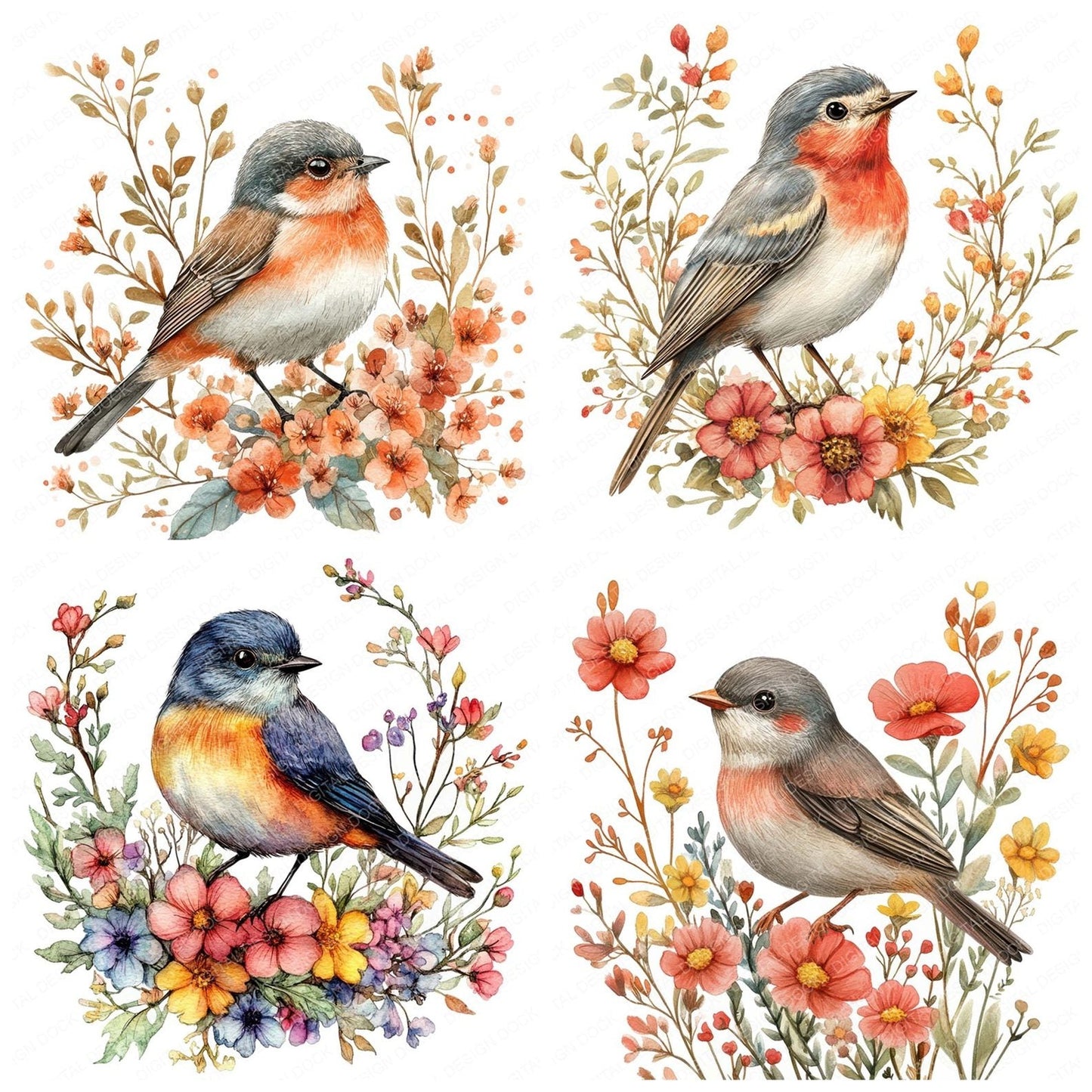 Garden Bird Floral Clipart Set (DDD005680)