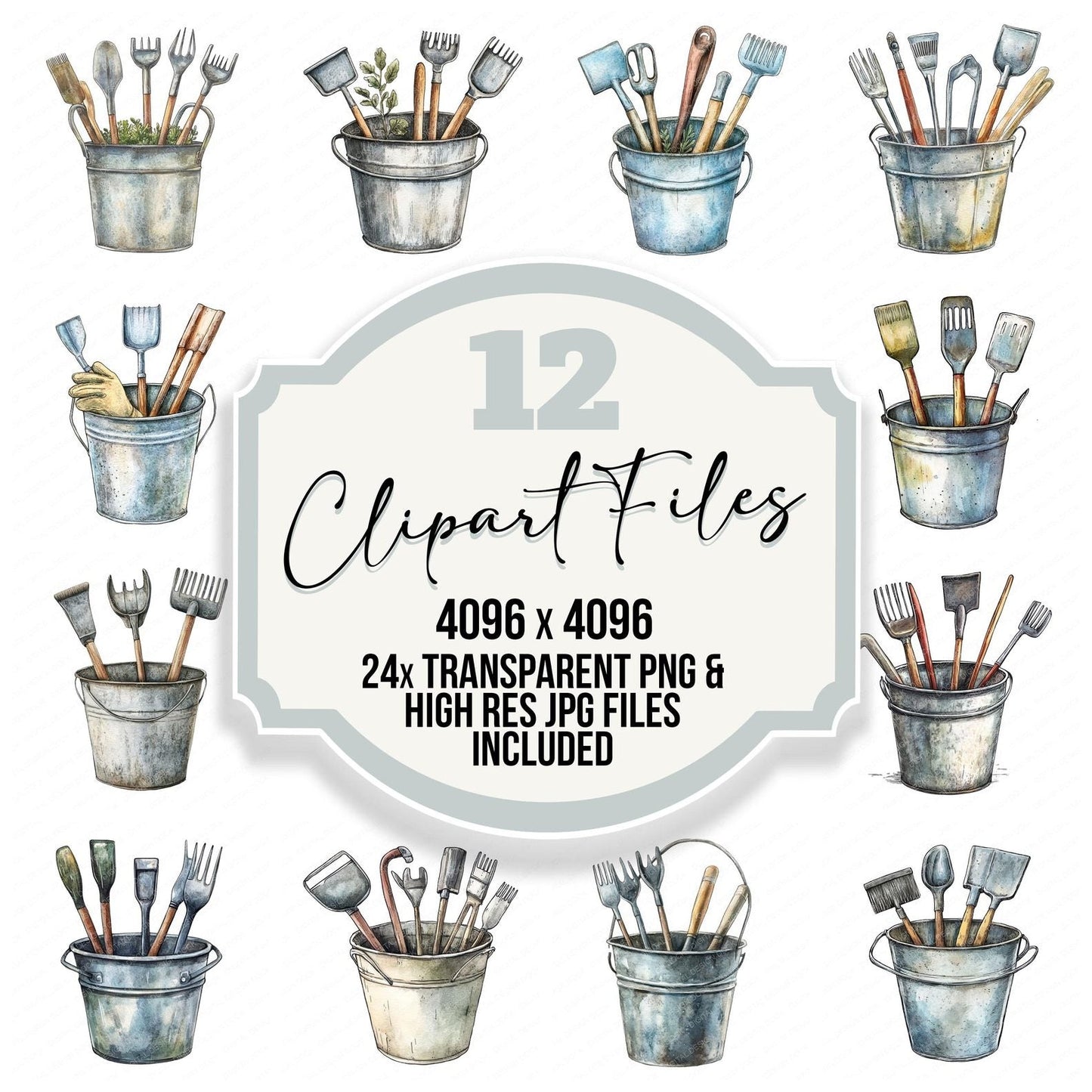 Garden Bucket with Tools Clipart Set (DDD005682)