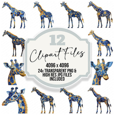Giraffe Baroque Blue and Gold Clipart Set (DDD005698)