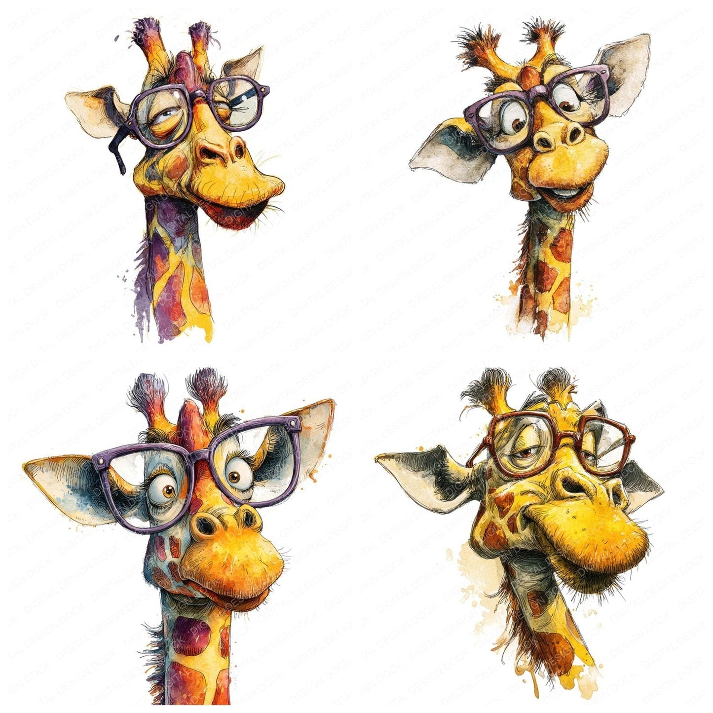 Giraffe Big Glasses Clipart Set (DDD005699)