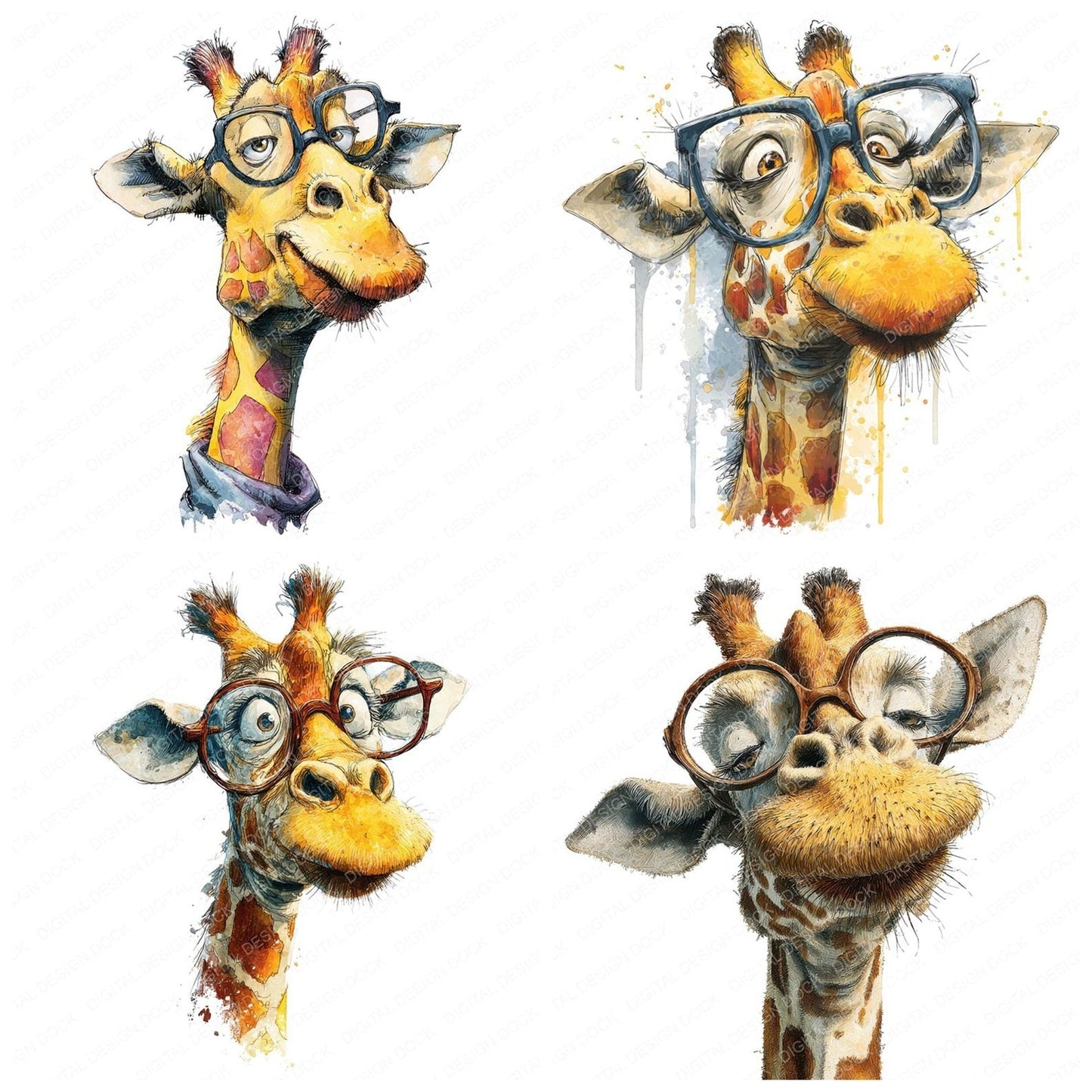 Giraffe Big Glasses Clipart Set (DDD005699)