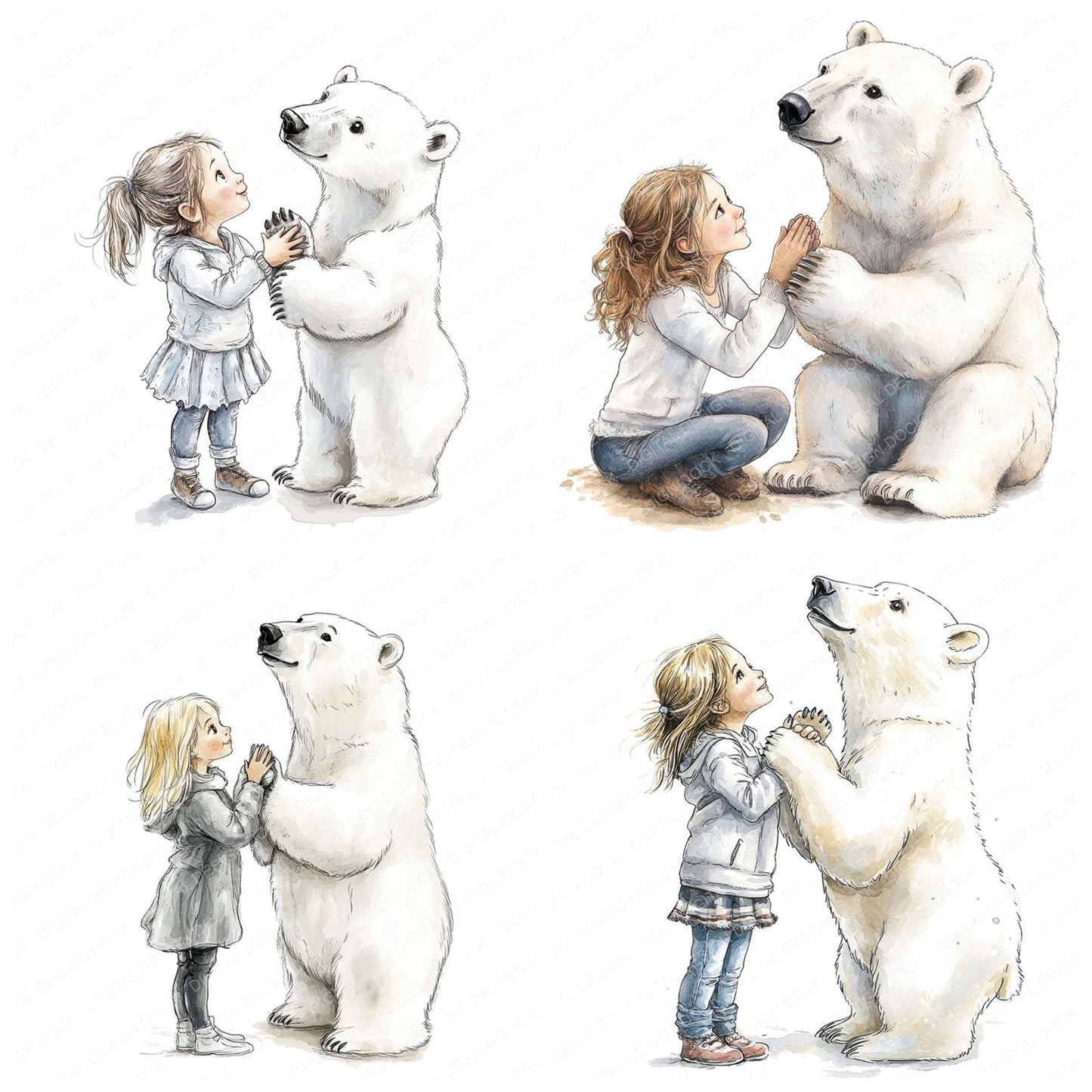 Girl and Polar Bear Clipart Set (DDD005702)