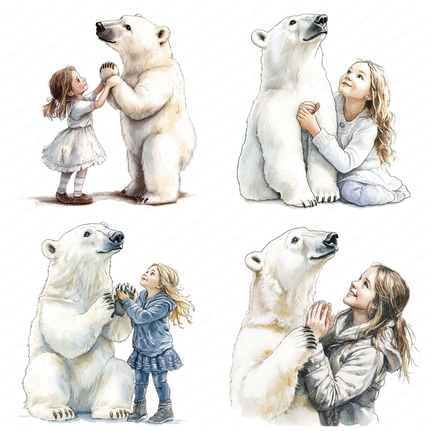 Girl and Polar Bear Clipart Set (DDD005702)