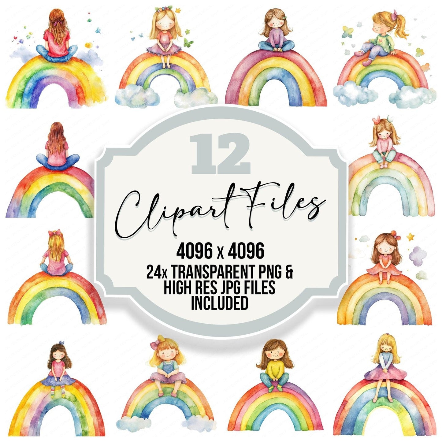 Girl Sat on a Rainbow Clipart Set (DDD005707)