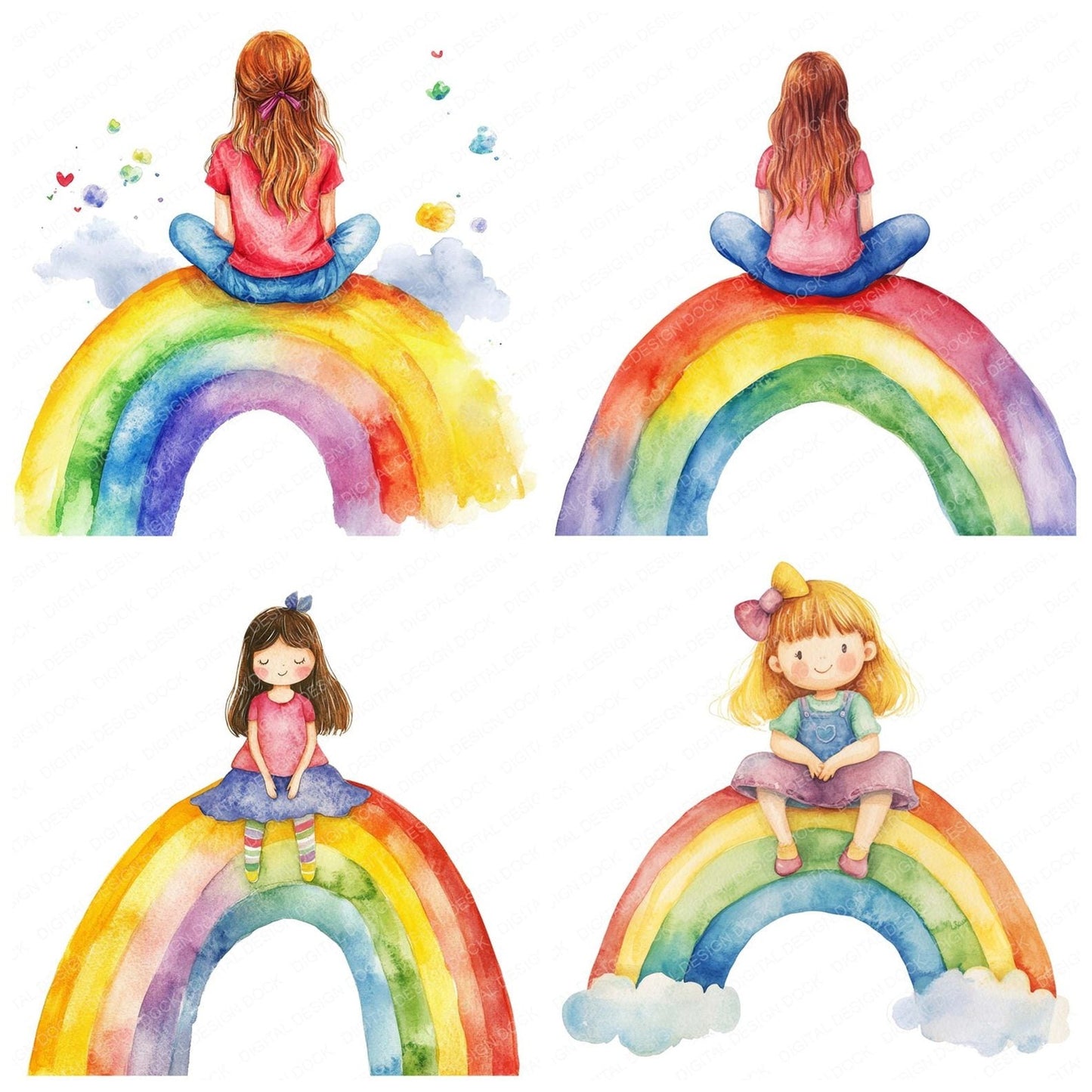 Girl Sat on a Rainbow Clipart Set (DDD005707)