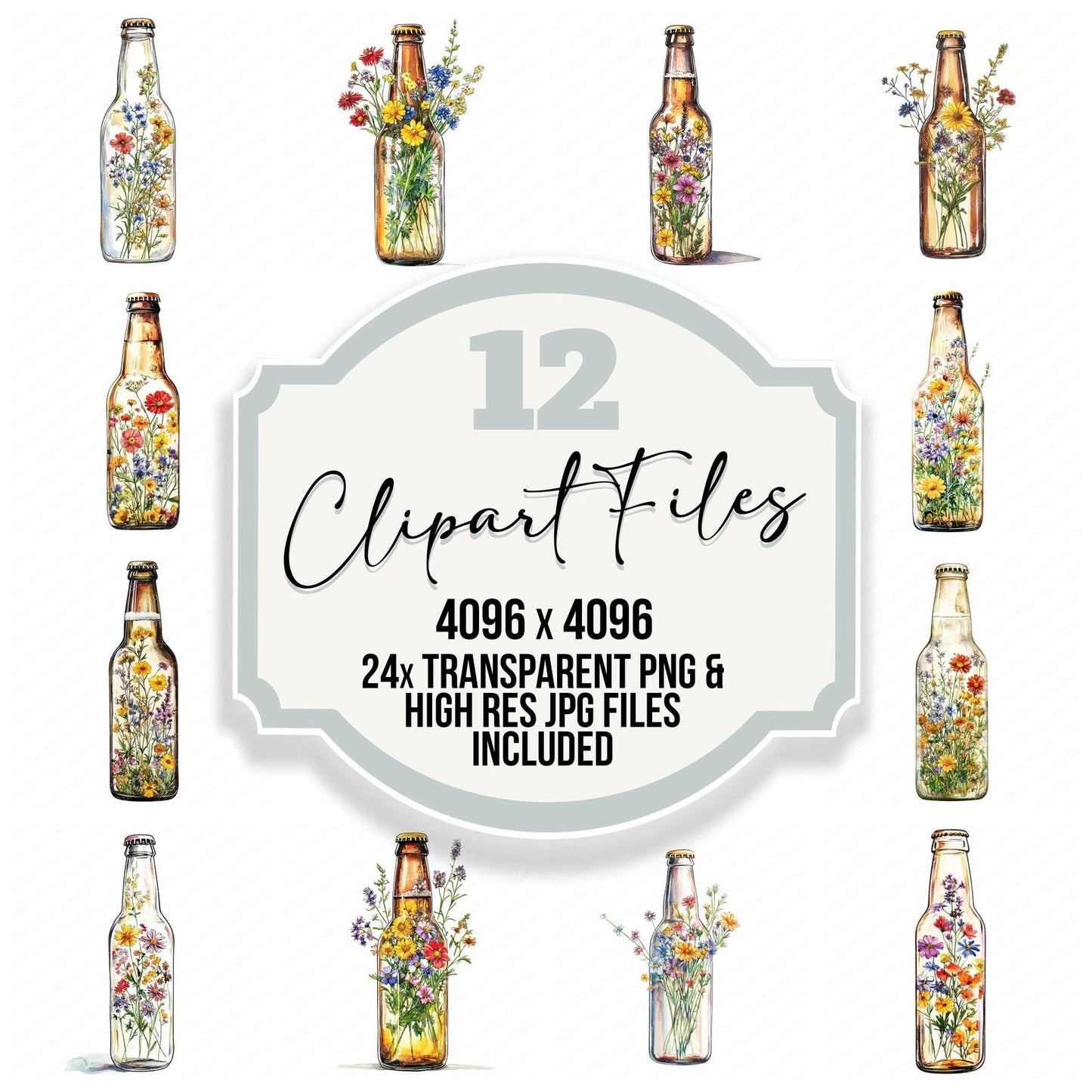Glass Bottle Wildflowers Clipart Set (DDD005712)