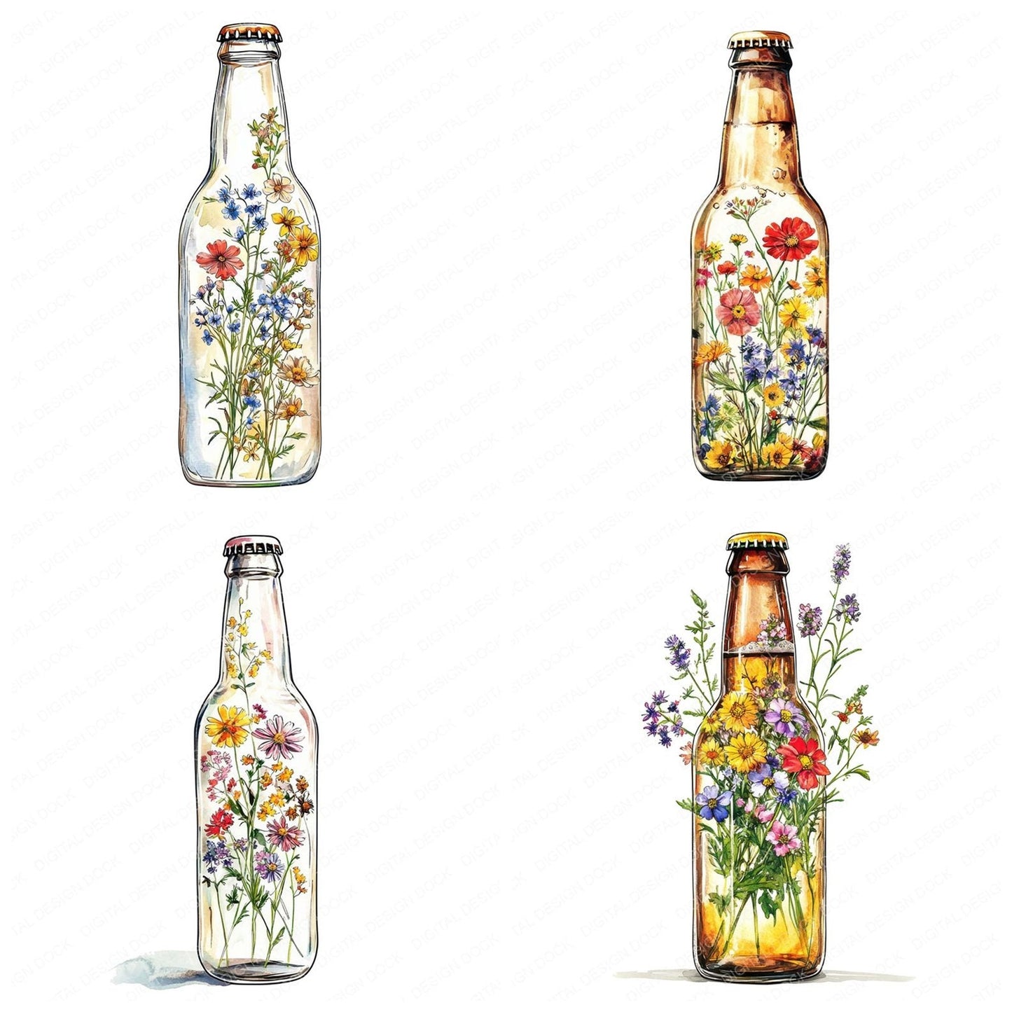 Glass Bottle Wildflowers Clipart Set (DDD005712)