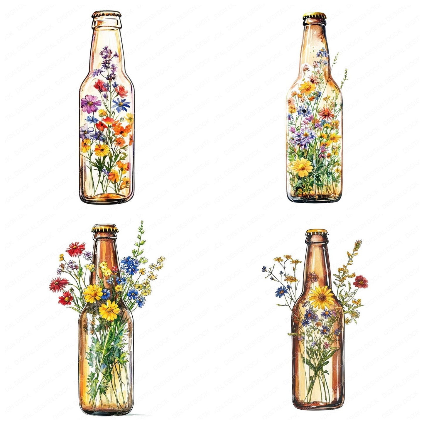 Glass Bottle Wildflowers Clipart Set (DDD005712)