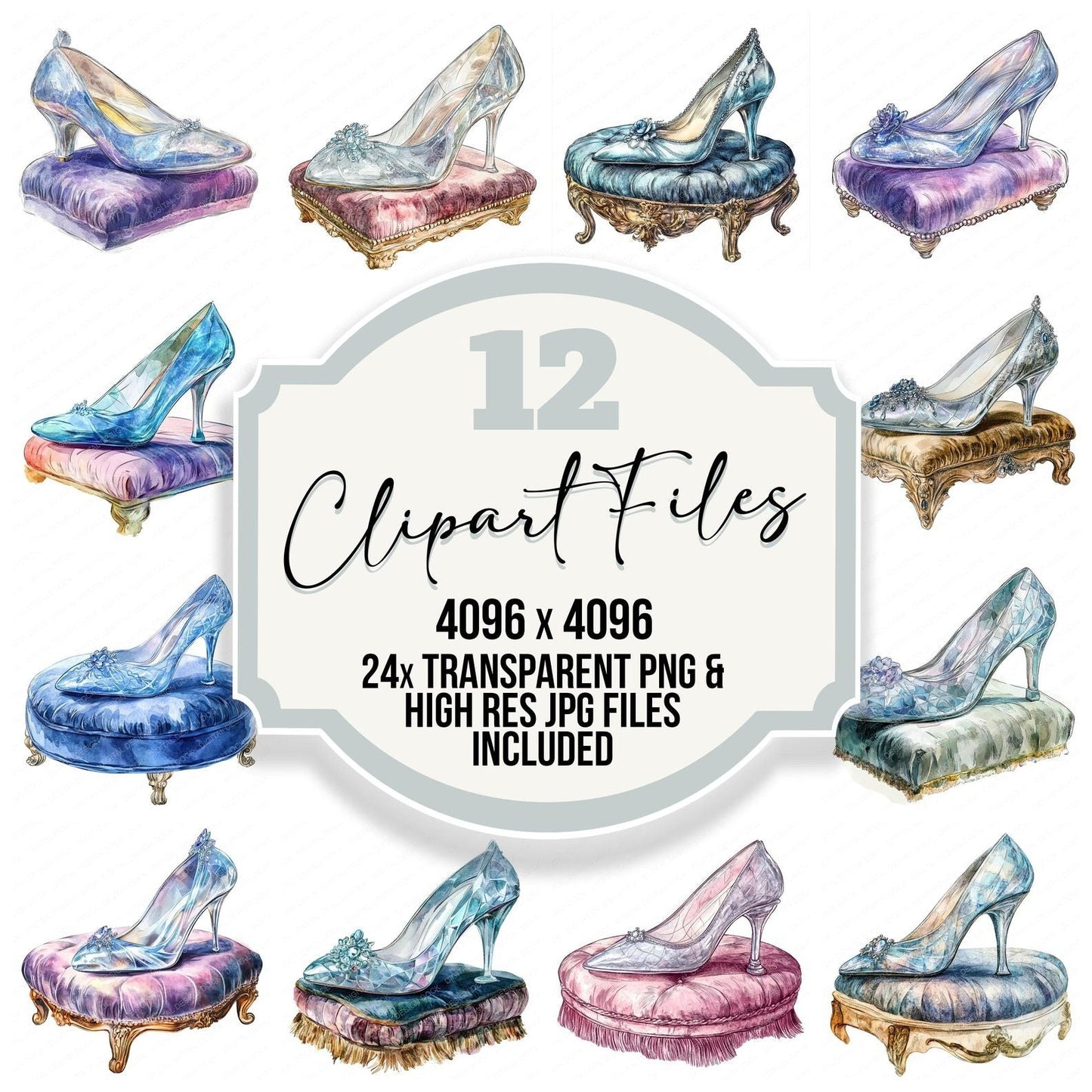 Glass Slipper on Pillow Clipart Set (DDD005715)