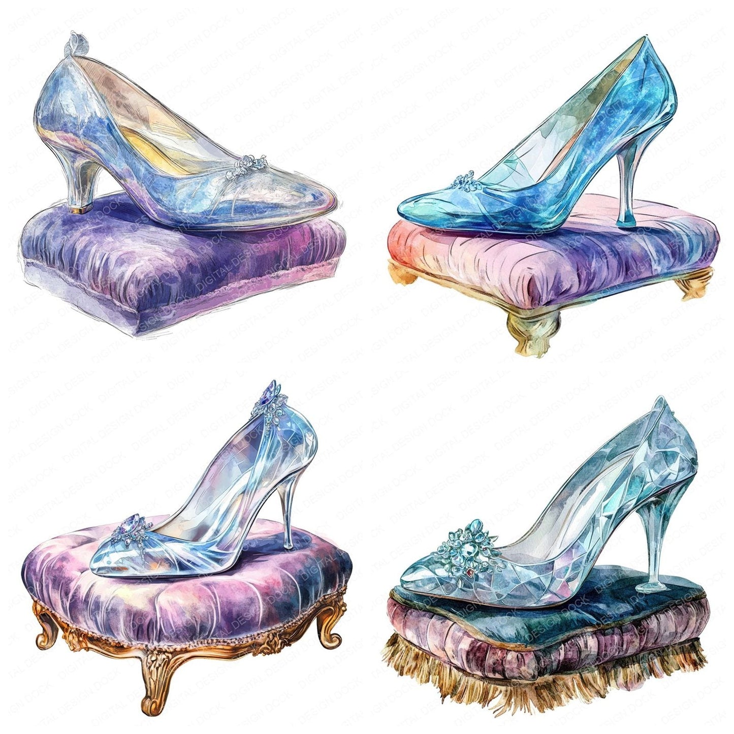 Glass Slipper on Pillow Clipart Set (DDD005715)