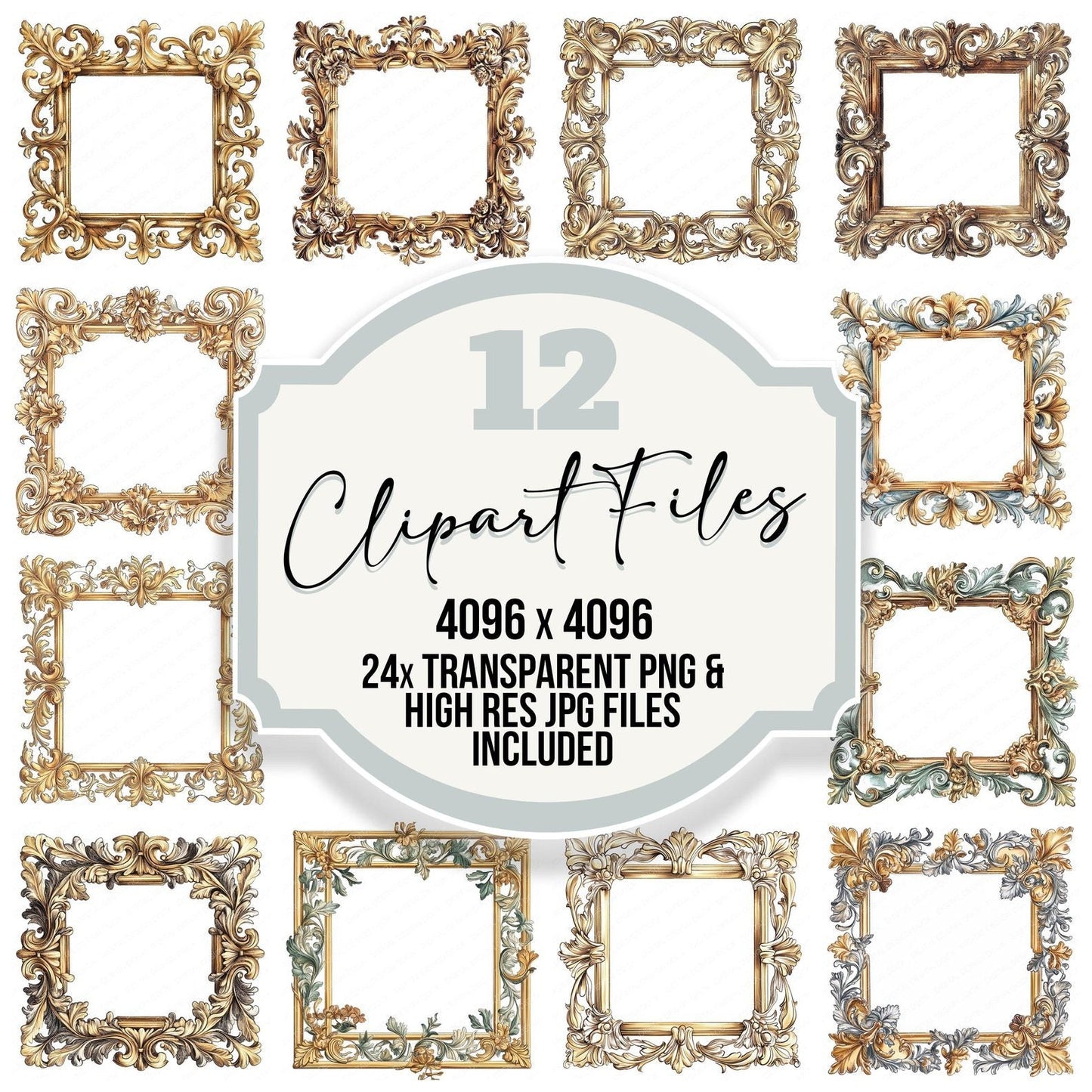 Gold Ornate Frame Clipart Set (DDD005719)