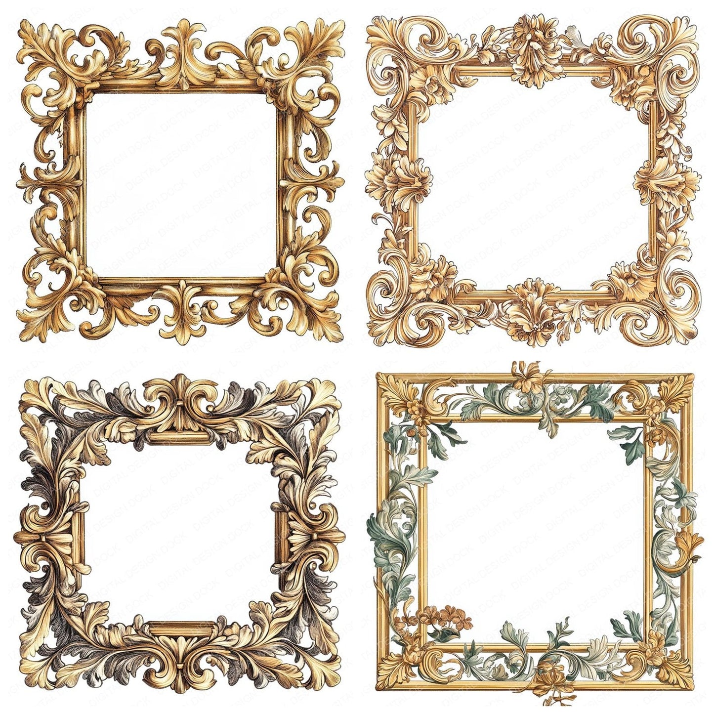 Gold Ornate Frame Clipart Set (DDD005719)