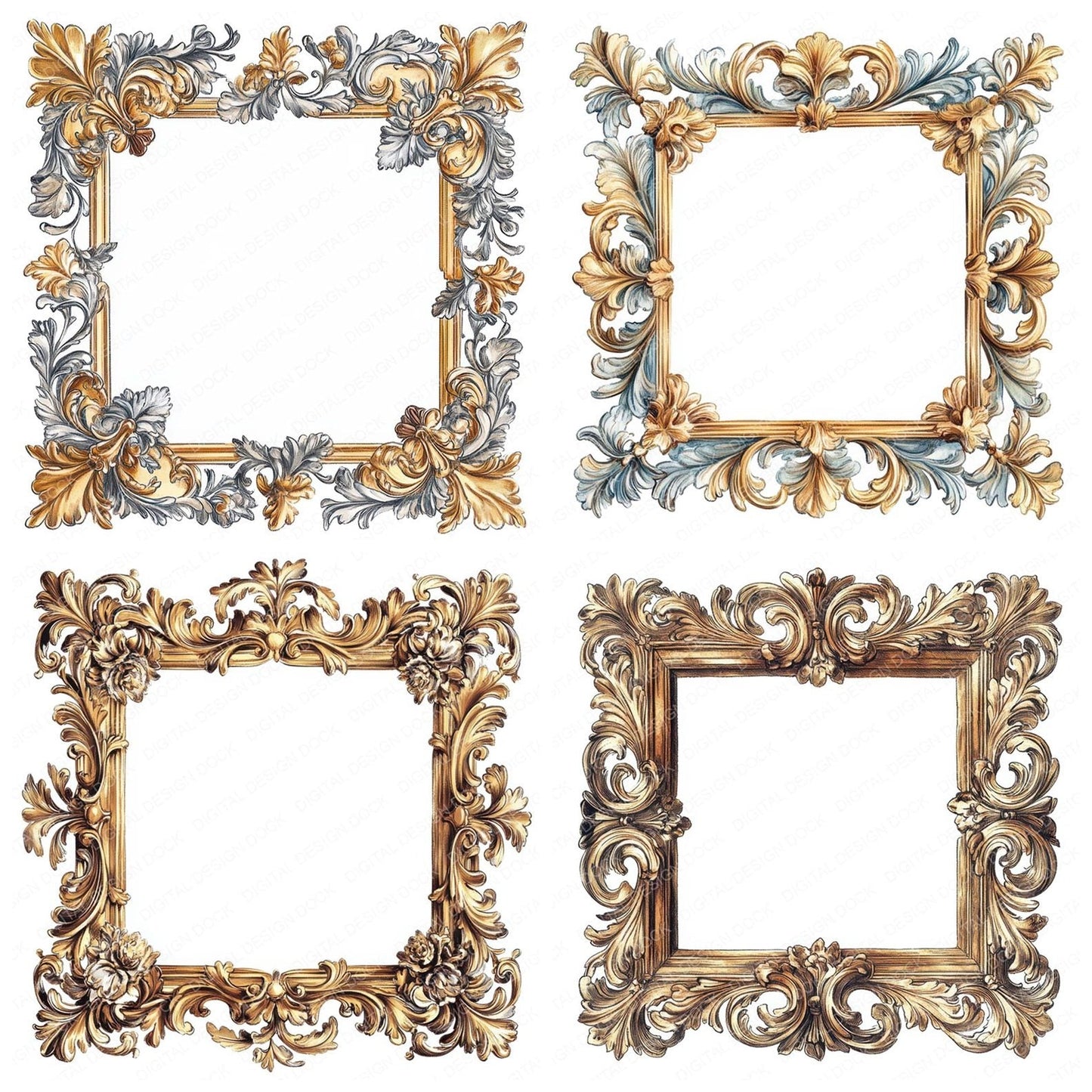 Gold Ornate Frame Clipart Set (DDD005719)