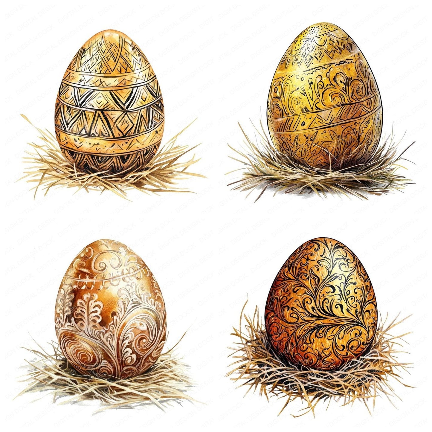 Golden Easter Egg Clipart Set (DDD005722)