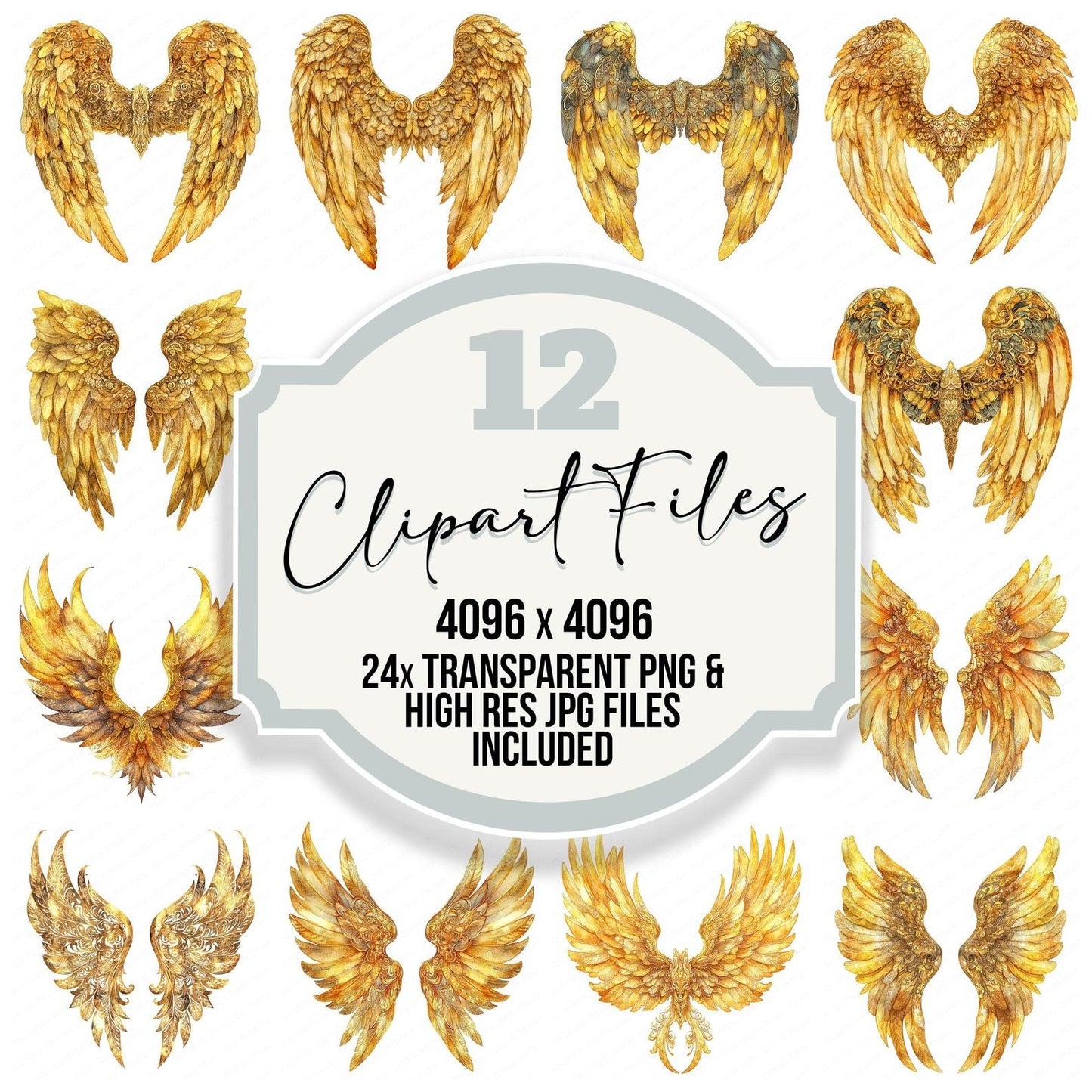 Golden Ornate Angel Wings Clipart Set (DDD005724)