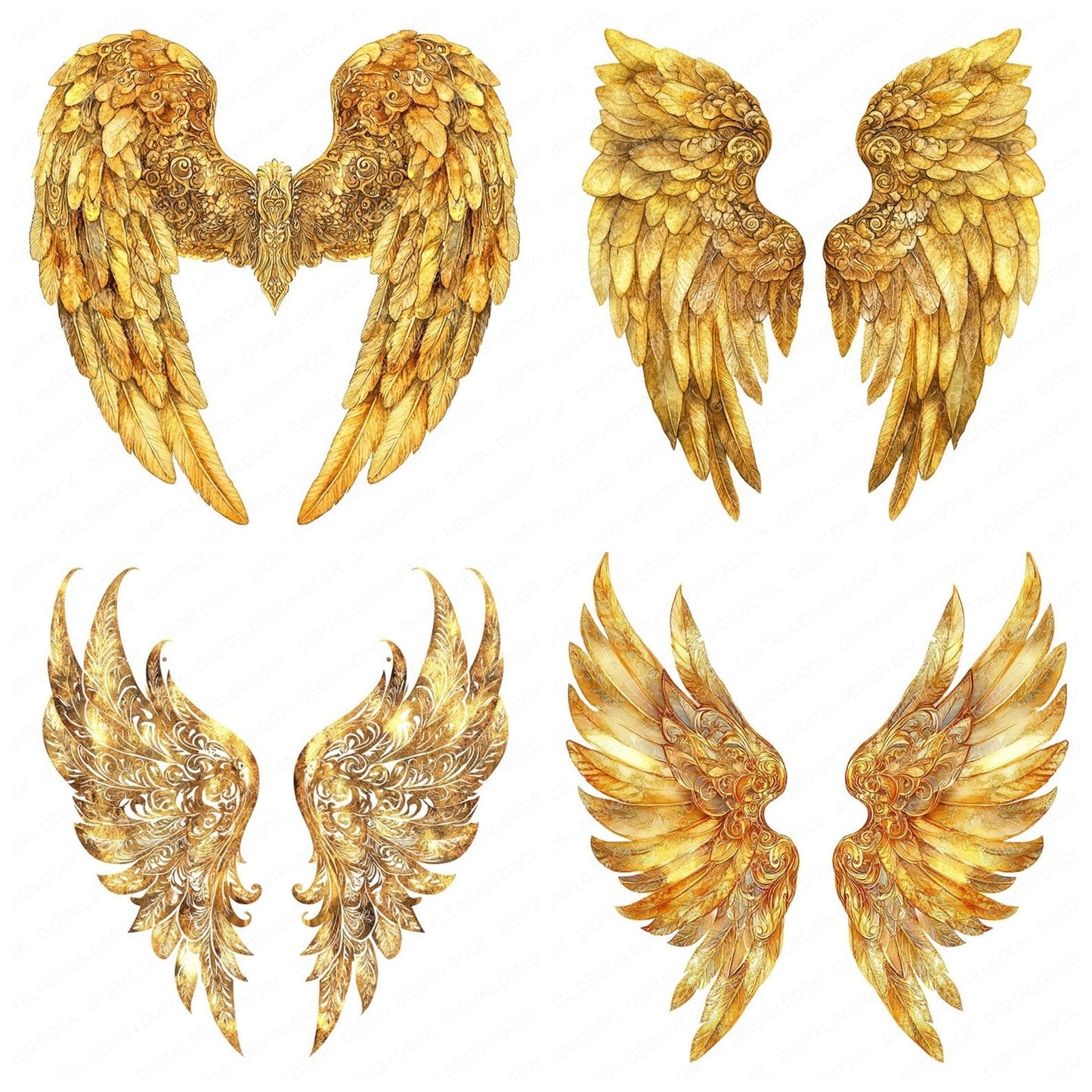 Golden Ornate Angel Wings Clipart Set (DDD005724)
