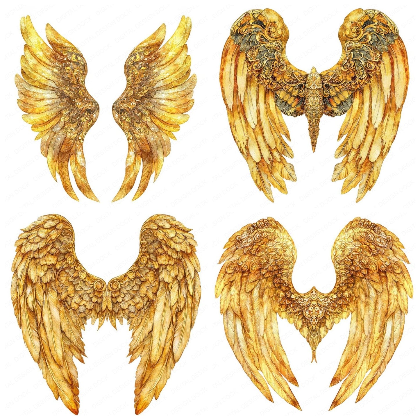 Golden Ornate Angel Wings Clipart Set (DDD005724)