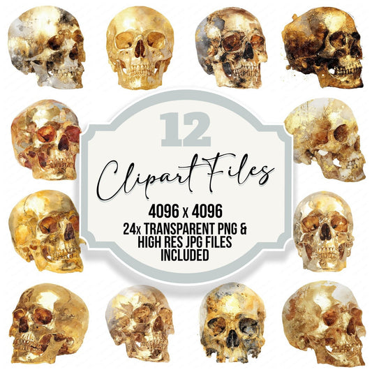 Golden Watercolour Skull Clipart Set (DDD005726)