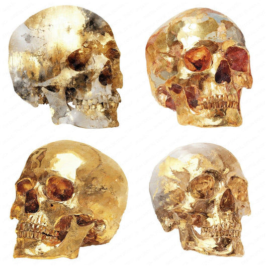Golden Watercolour Skull Clipart Set (DDD005726)