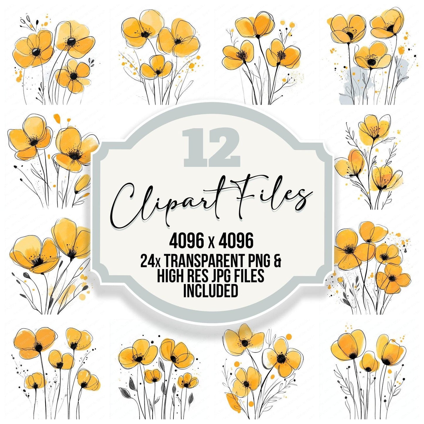Goldenrod Yellow Abstract Flowers Clipart Set (DDD005728)