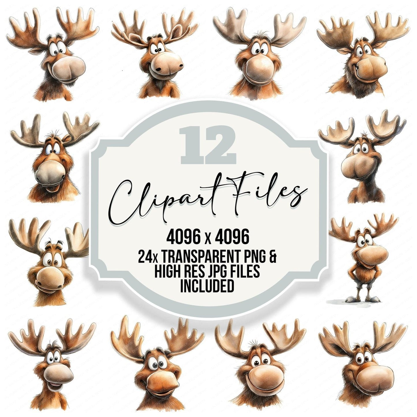 Goofy Moose Cartoon Clipart Set (DDD005731)
